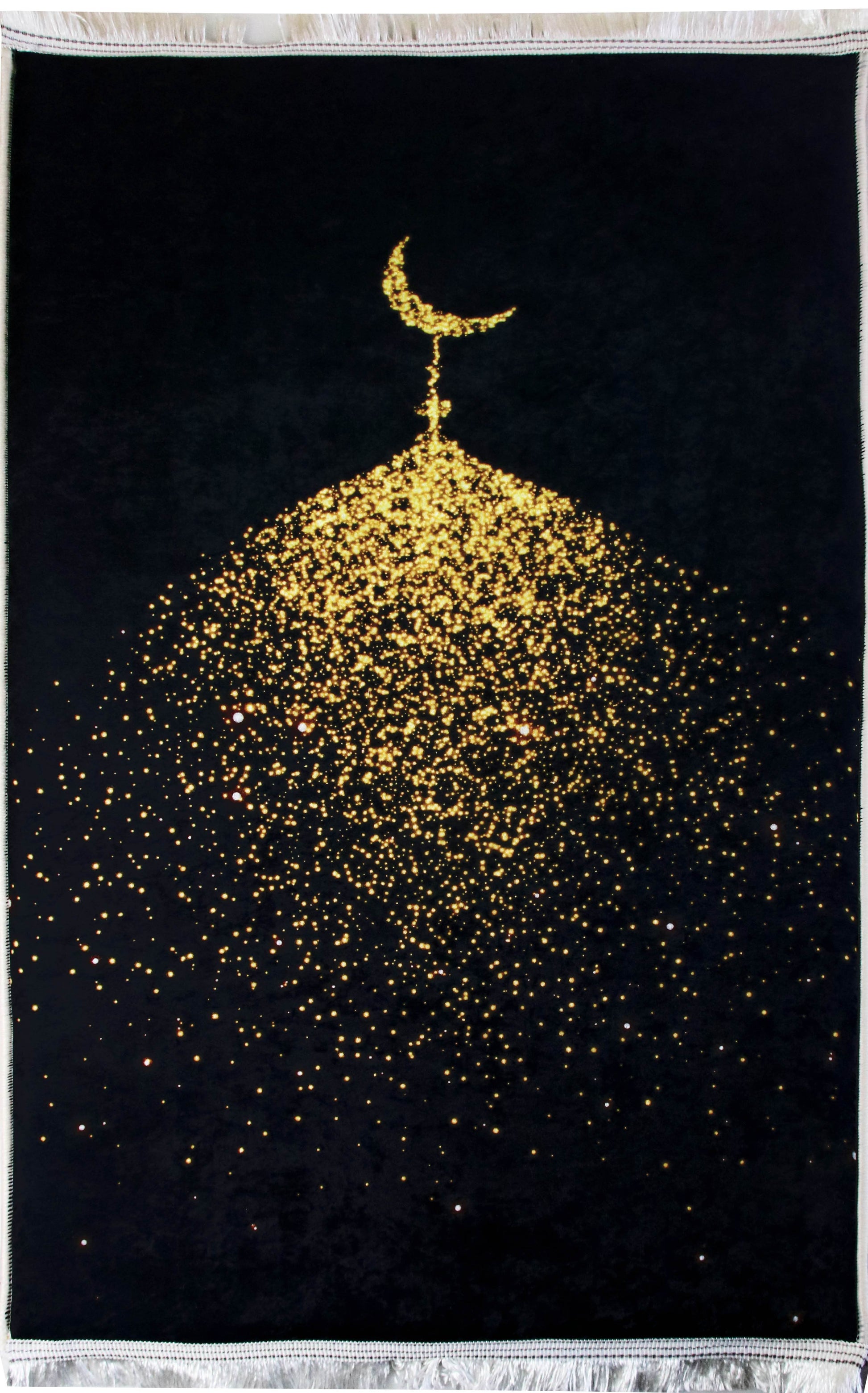 Siyah Gold Hilal Kadife Ortopedik Seccade - İsme Özel 3 CM Süngerli - Carpetella