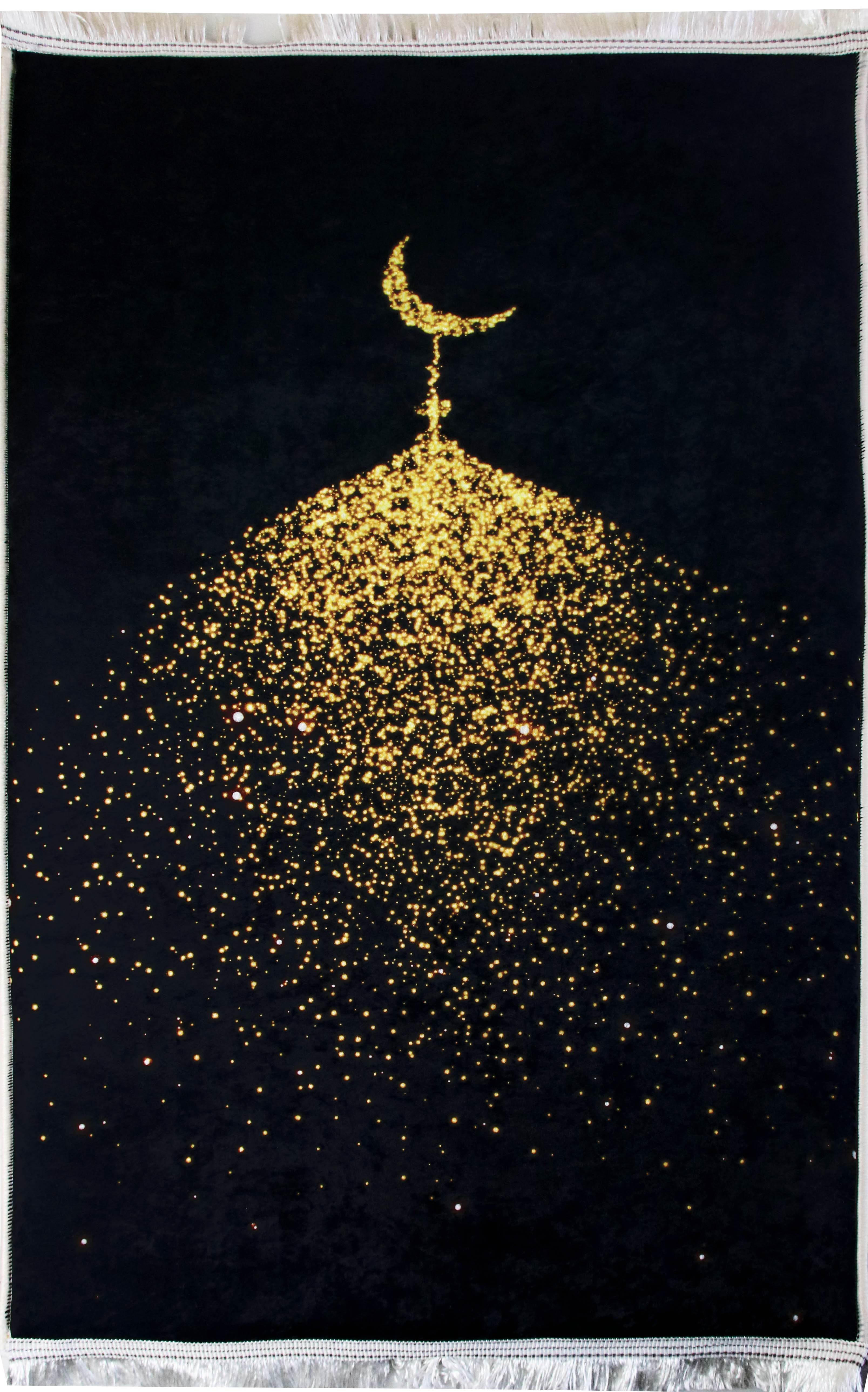 Siyah Gold Hilal Kadife Ortopedik Seccade - İsme Özel 3 CM Süngerli - Carpetella