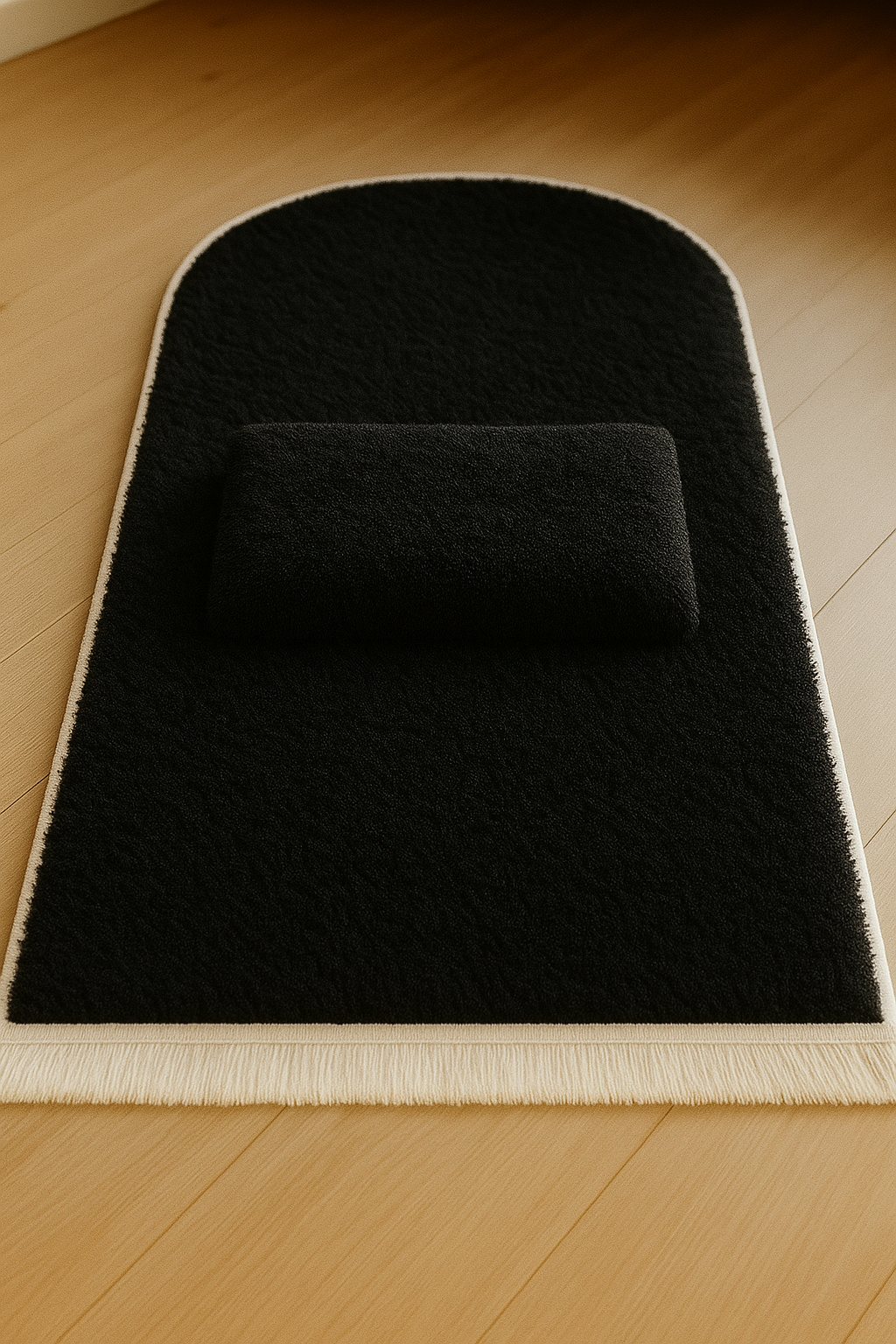 7 CM Ortopedik Ortası Süngerli Diz Ağrıtmaz Siyah Peluş Seccade Namazlık