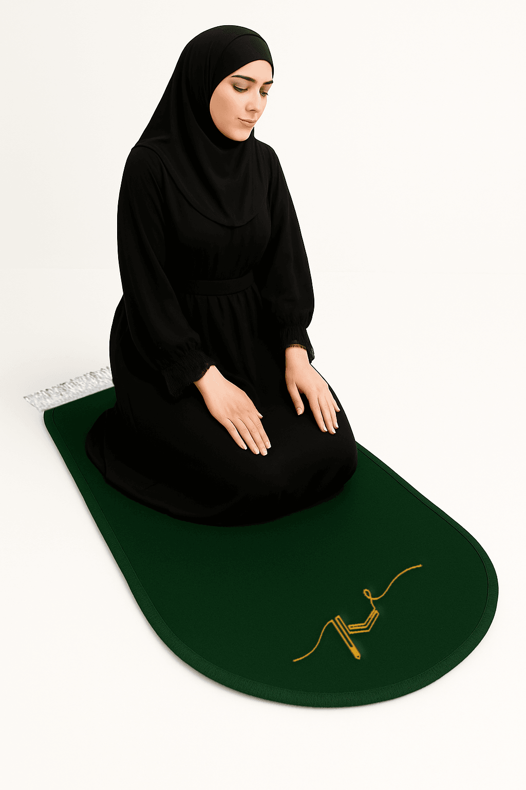 İsme Özel 3 CM Süngerli Kadife Ortopedik Seccade Minimal Yeşil - Carpetella