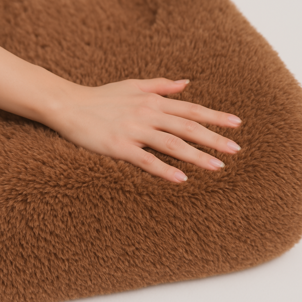 Kabe İşlemeli 3 CM Süngerli Peluş Seccade | Kahverengi Ortopedik Süngerli