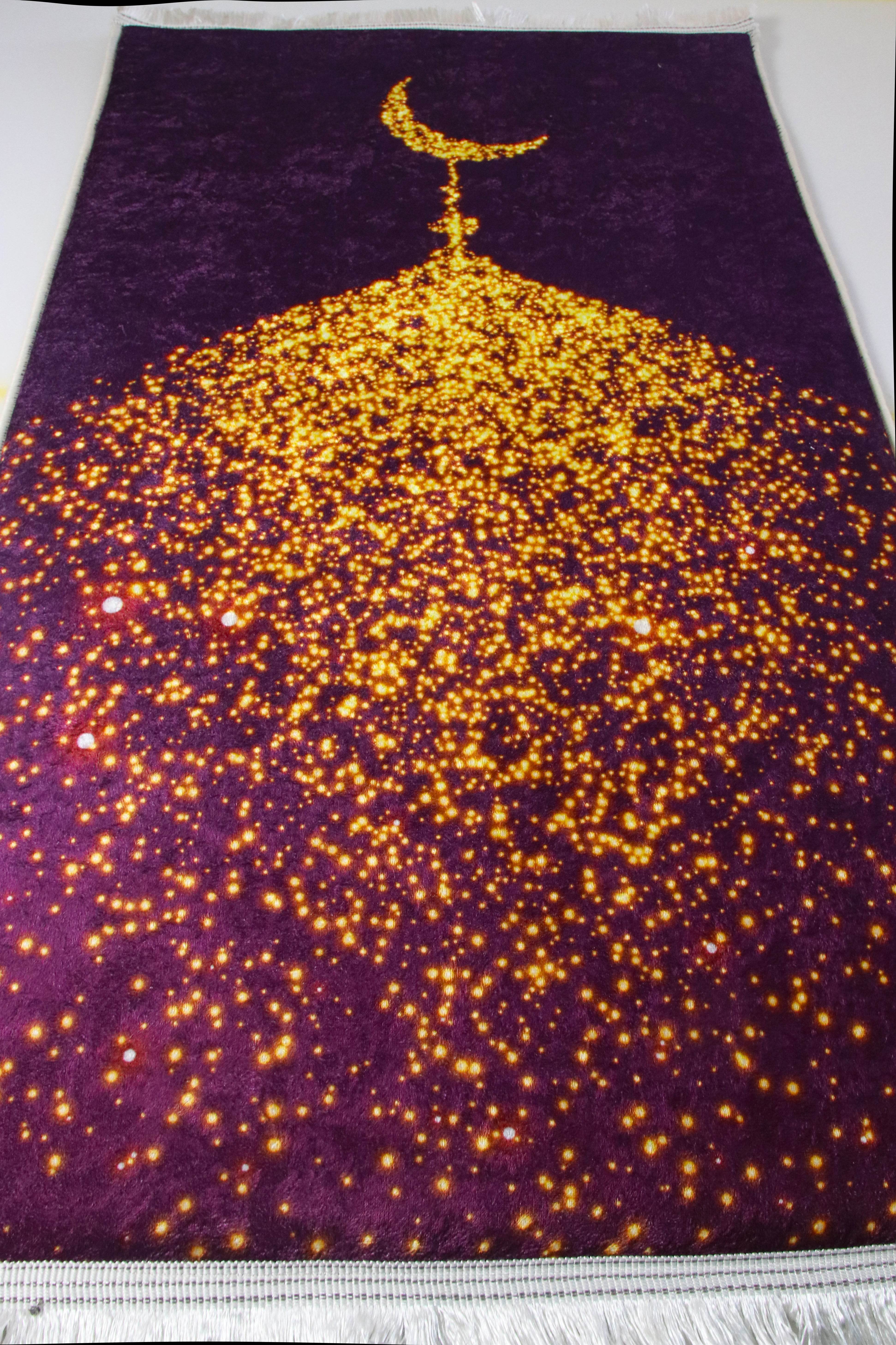 3 CM Süngerli Ortopedik Seccade - Mürdüm Gold Hilalli Kadife - Carpetella