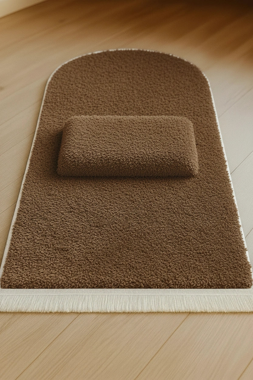 7 CM Ortopedik Ortası Süngerli Diz Ağrıtmaz Kahverengi Peluş Seccade Namazlık