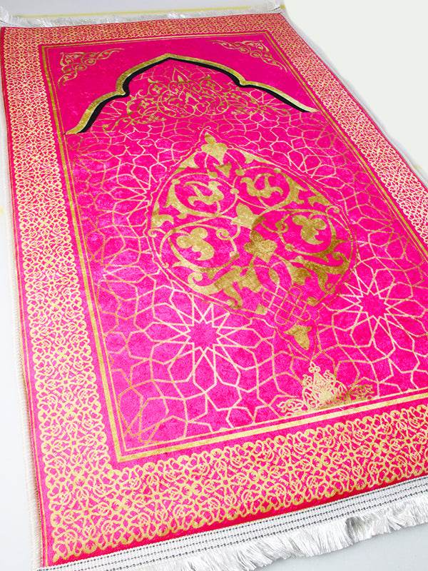 3 CM Süngerli Ortopedik Seccade - Pembe Kadife Çeyizlik Kalın Süngerli - Carpetella