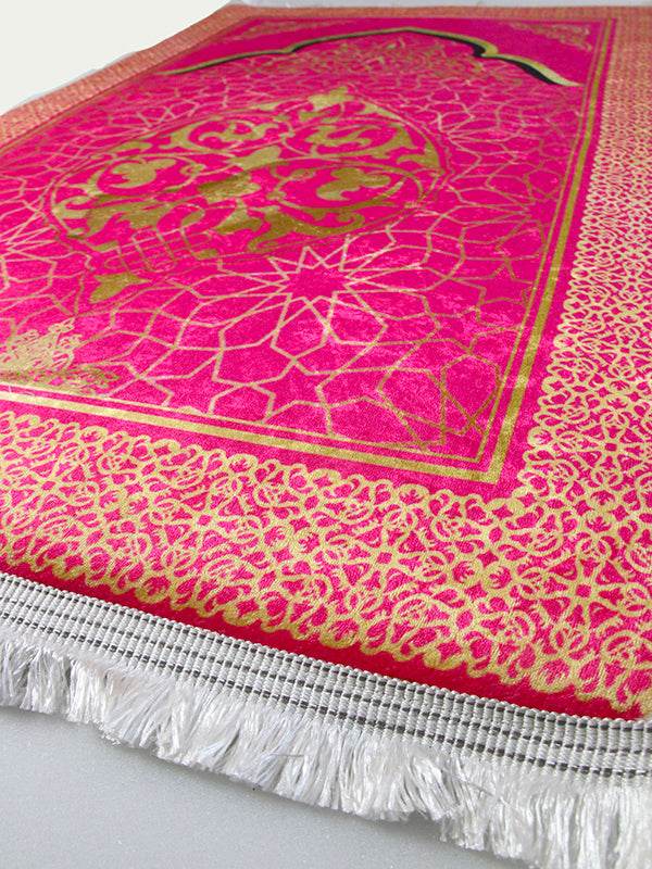 3 CM Süngerli Ortopedik Seccade - Pembe Kadife Çeyizlik Kalın Süngerli - Carpetella