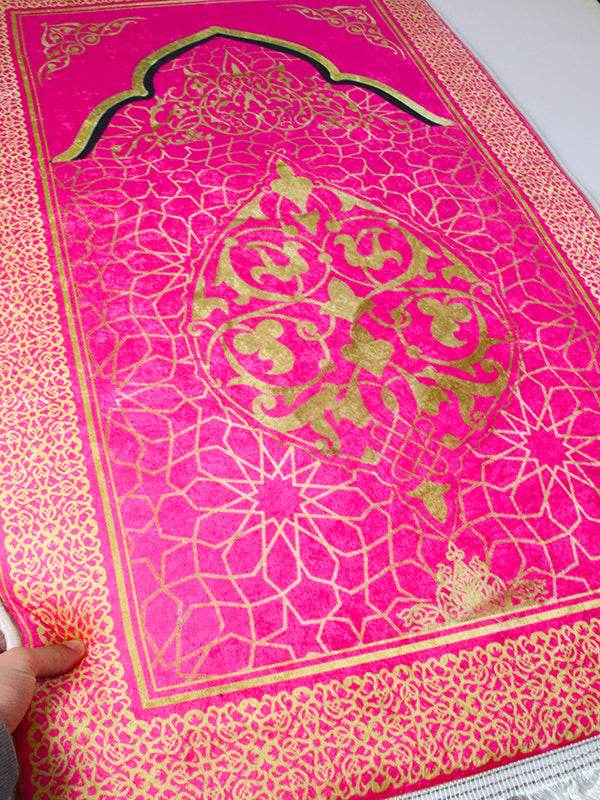 3 CM Süngerli Ortopedik Seccade - Pembe Kadife Çeyizlik Kalın Süngerli - Carpetella