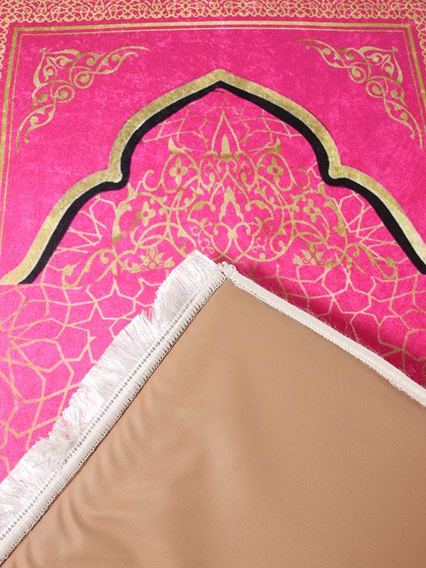 3 CM Süngerli Ortopedik Seccade - Pembe Kadife Çeyizlik Kalın Süngerli - Carpetella