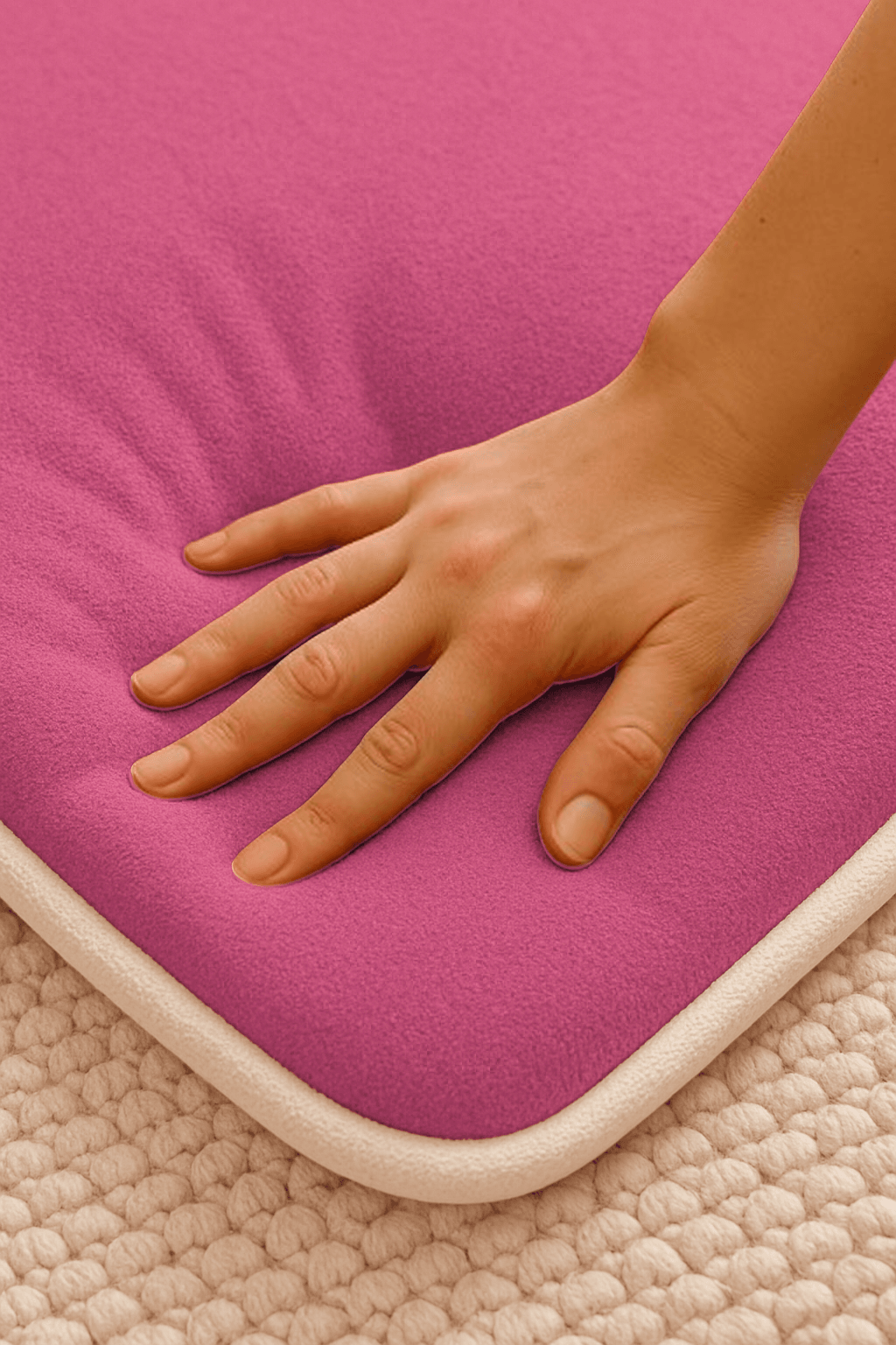 Düz Renk Desensiz Pembe Kadife Seccade Ortopedik 3 CM Süngerli - Carpetella