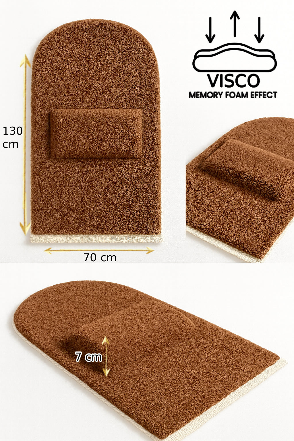 7 CM Ortopedik Ortası Süngerli Diz Ağrıtmaz Kahverengi Peluş Seccade Namazlık