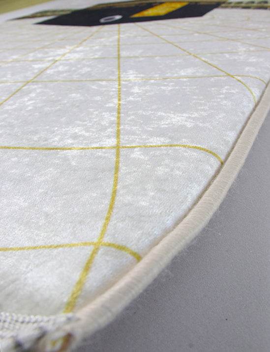 3 CM Süngerli Ortopedik Seccade - Beyaz Kabe Motifli Lüks Kadife Seccade - Carpetella