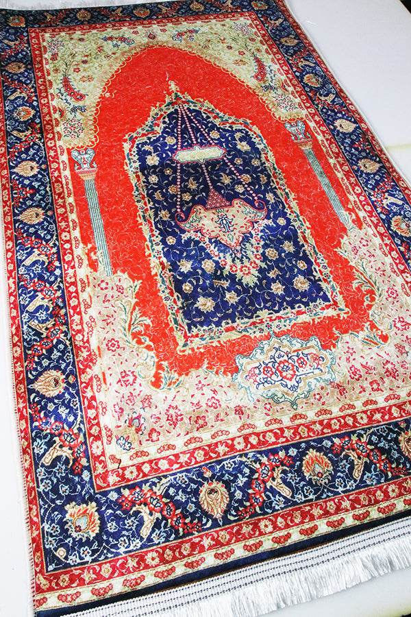 3 CM Süngerli Ortopedik Seccade - Kırmızı Kadife Çeyizlik Kaymaz Seccade - Carpetella