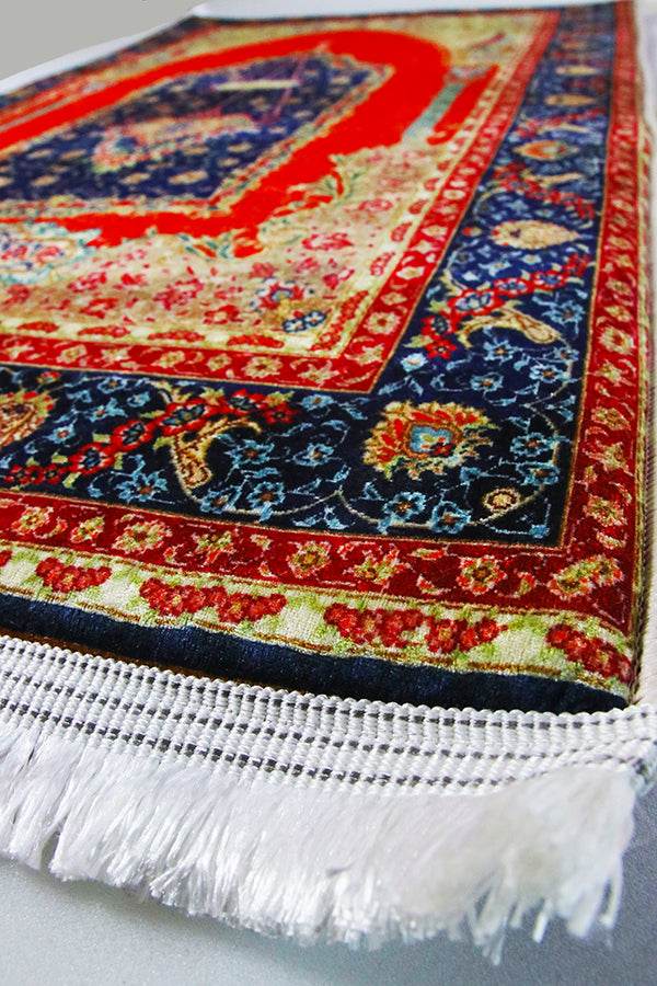 3 CM Süngerli Ortopedik Seccade - Kırmızı Kadife Çeyizlik Kaymaz Seccade - Carpetella