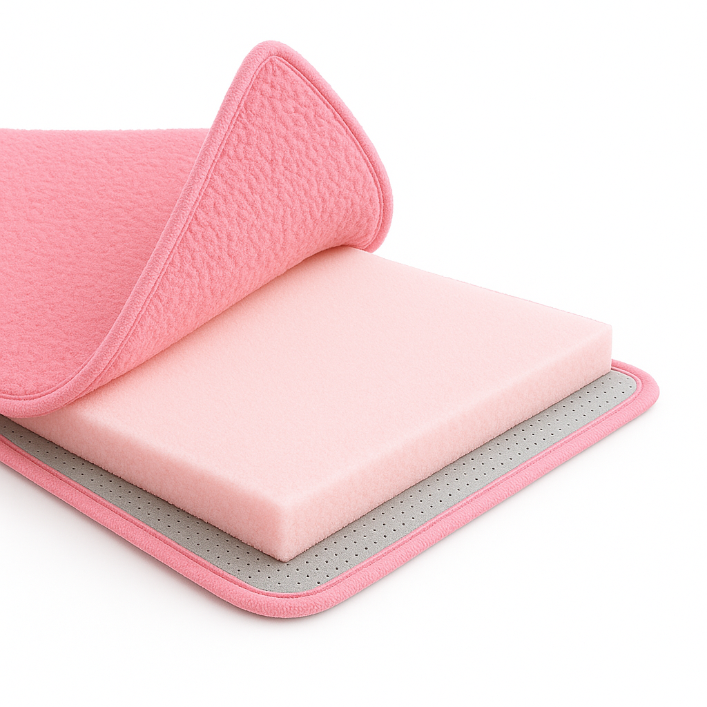 Düz Renk 3 CM Süngerli Peluş Seccade | Pembe Ortopedik 3cm Süngerli