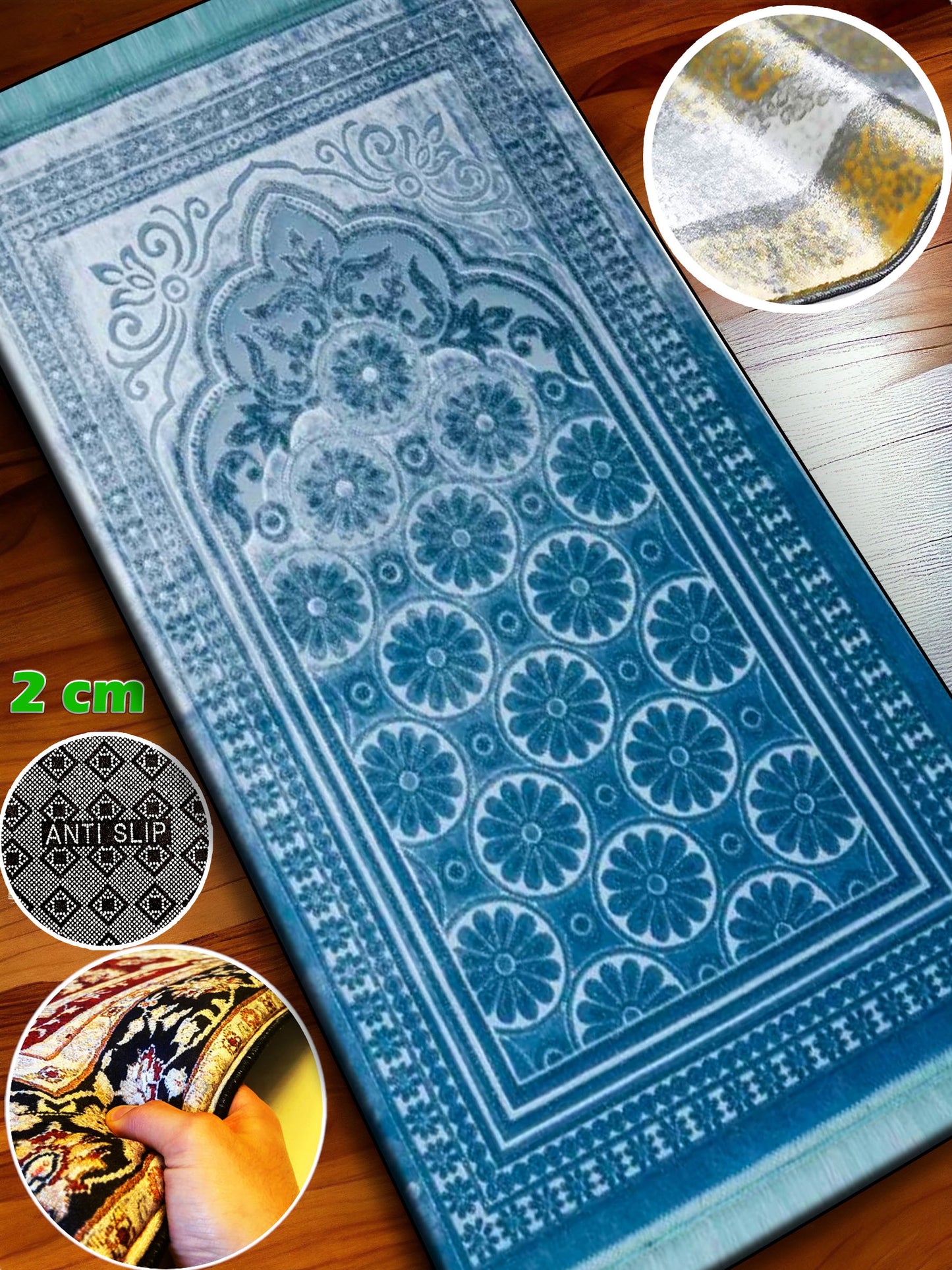 Woven Velvet Embossed Prayer Rug Mat Foam Padded Praying Carpet with Anti-Slip