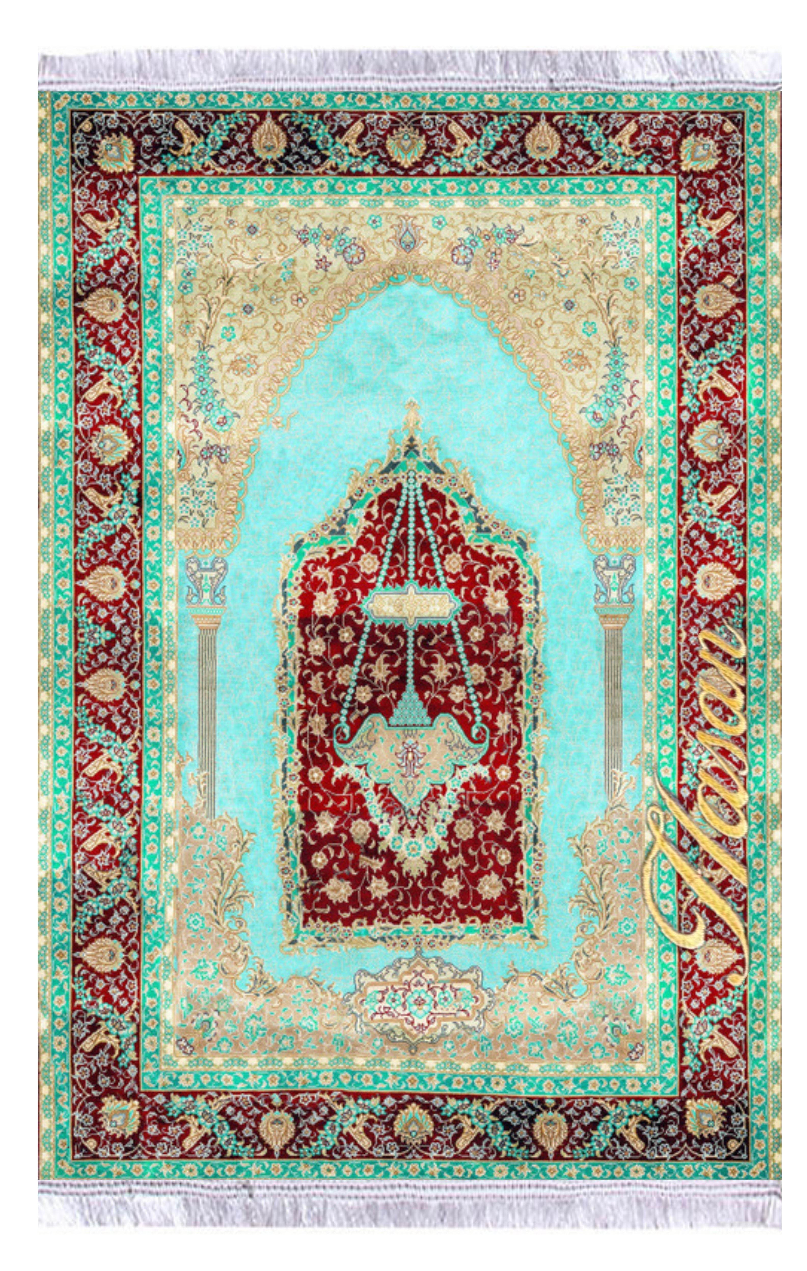 Yeşil İsme Özel Keten Astarlı Lüks Seccade - Carpetella