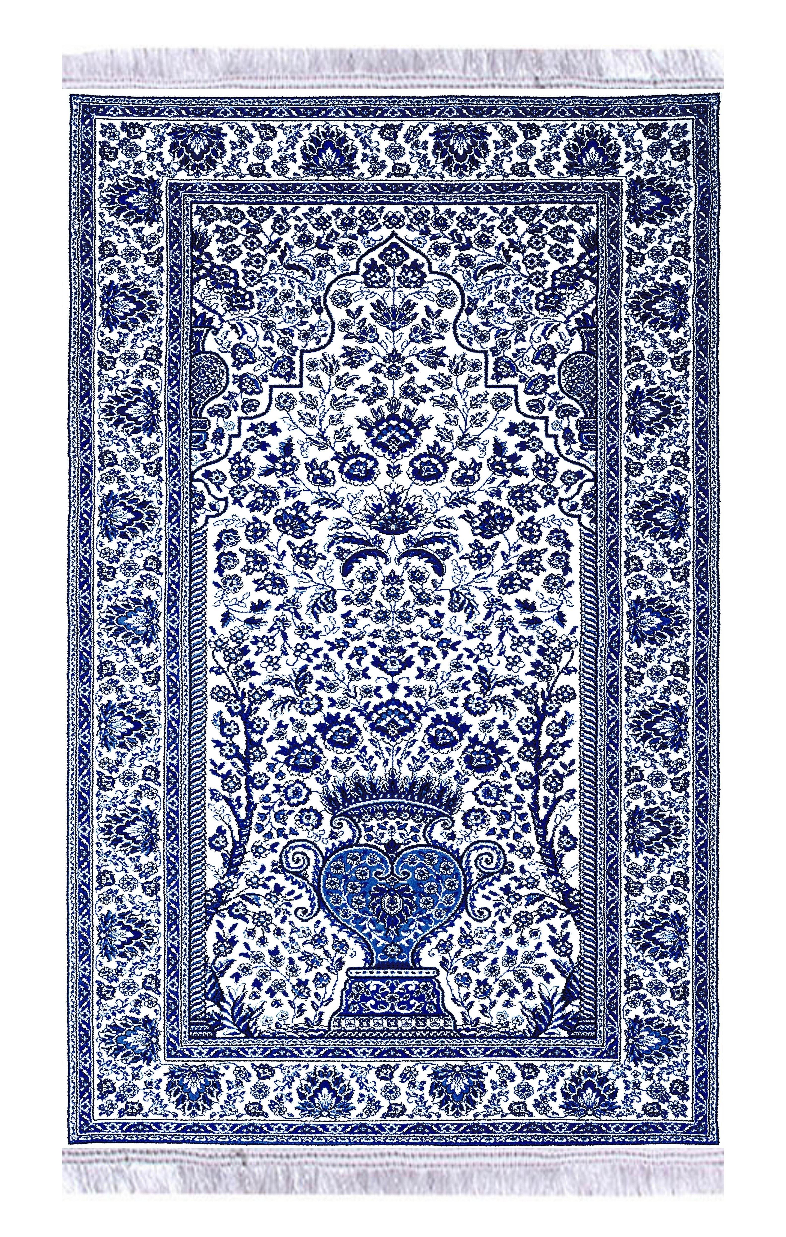 Mavi Keten Astarlı Kadife Seccade - 70x120cm - Carpetella
