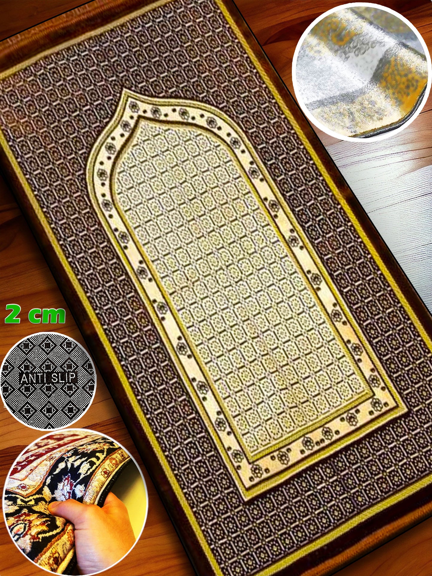 Woven Velvet Embossed Prayer Rug Mat Foam Padded Praying Carpet with Anti-Slip