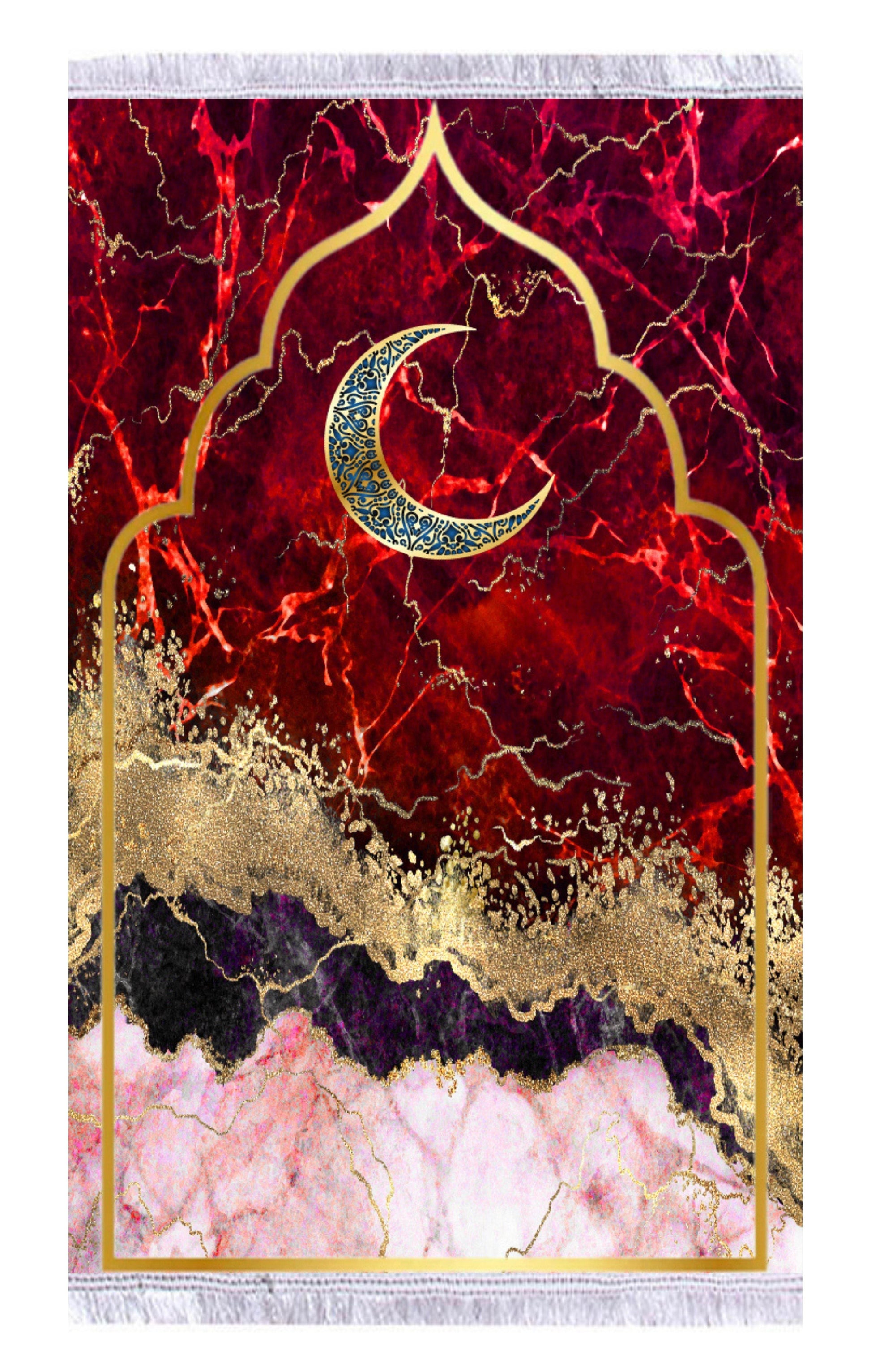 Kırmızı Hilal Keten Kadife Seccade - 70x120cm - Carpetella