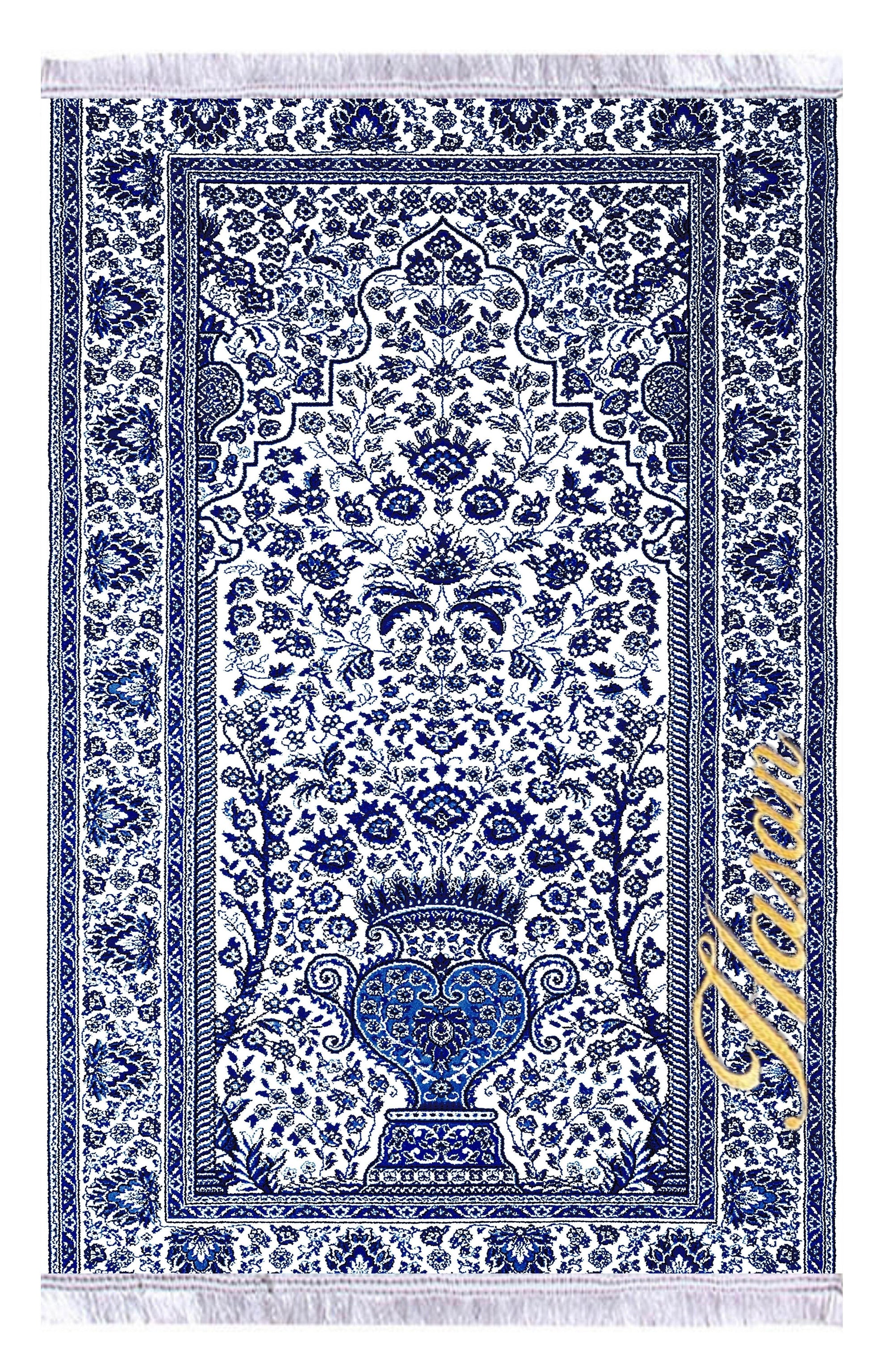 İsme Özel Mavi Keten Astarlı Lüks Seccade - Carpetella