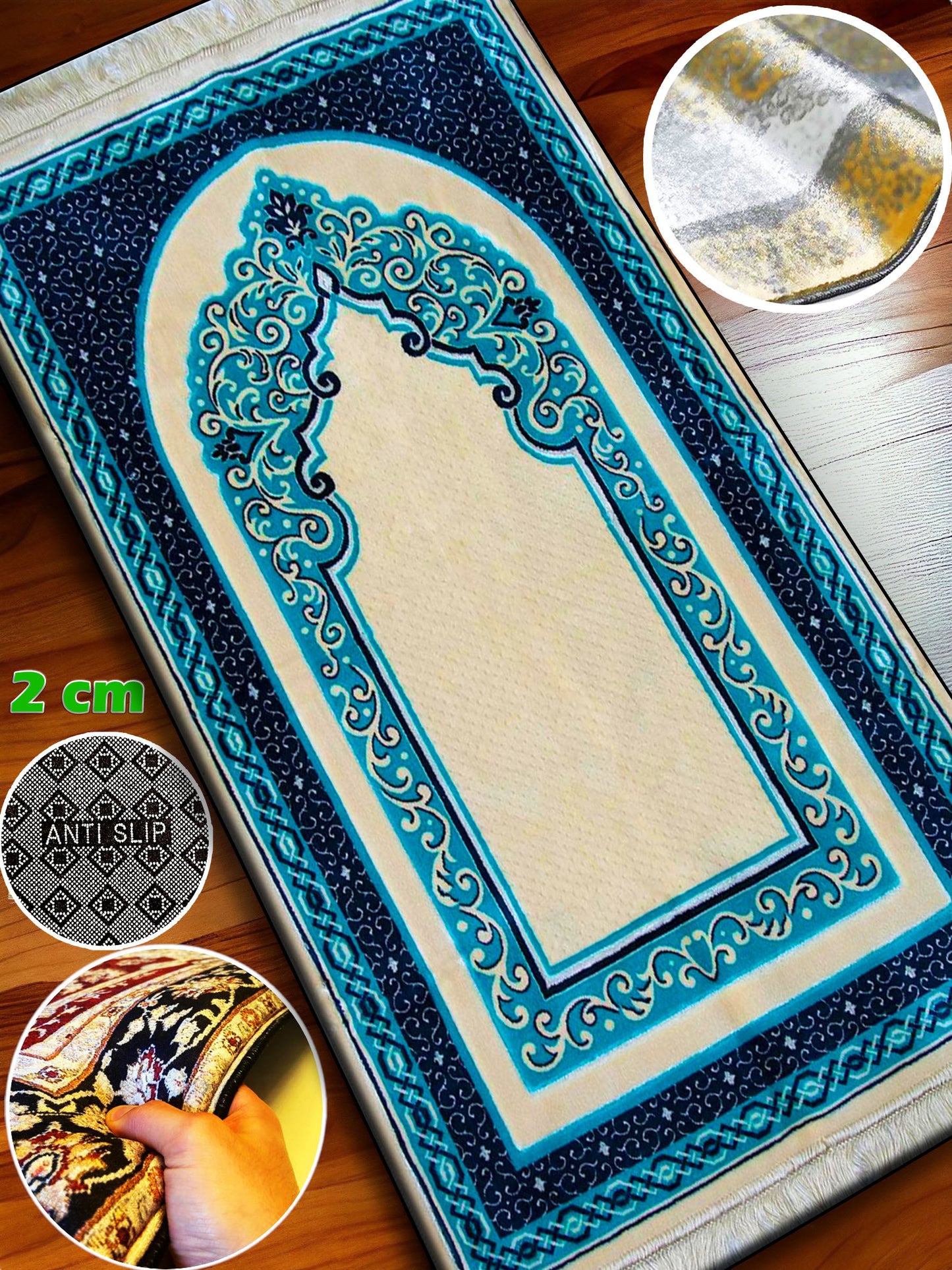 Woven Velvet Embossed Prayer Rug Mat Foam Padded Praying Carpet with Anti-Slip