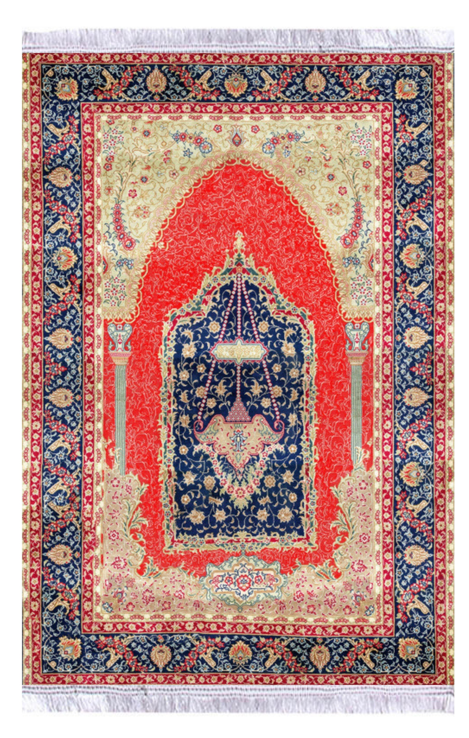 İsme Özel Kırmızı Keten Astarlı Lüks Seccade - Carpetella