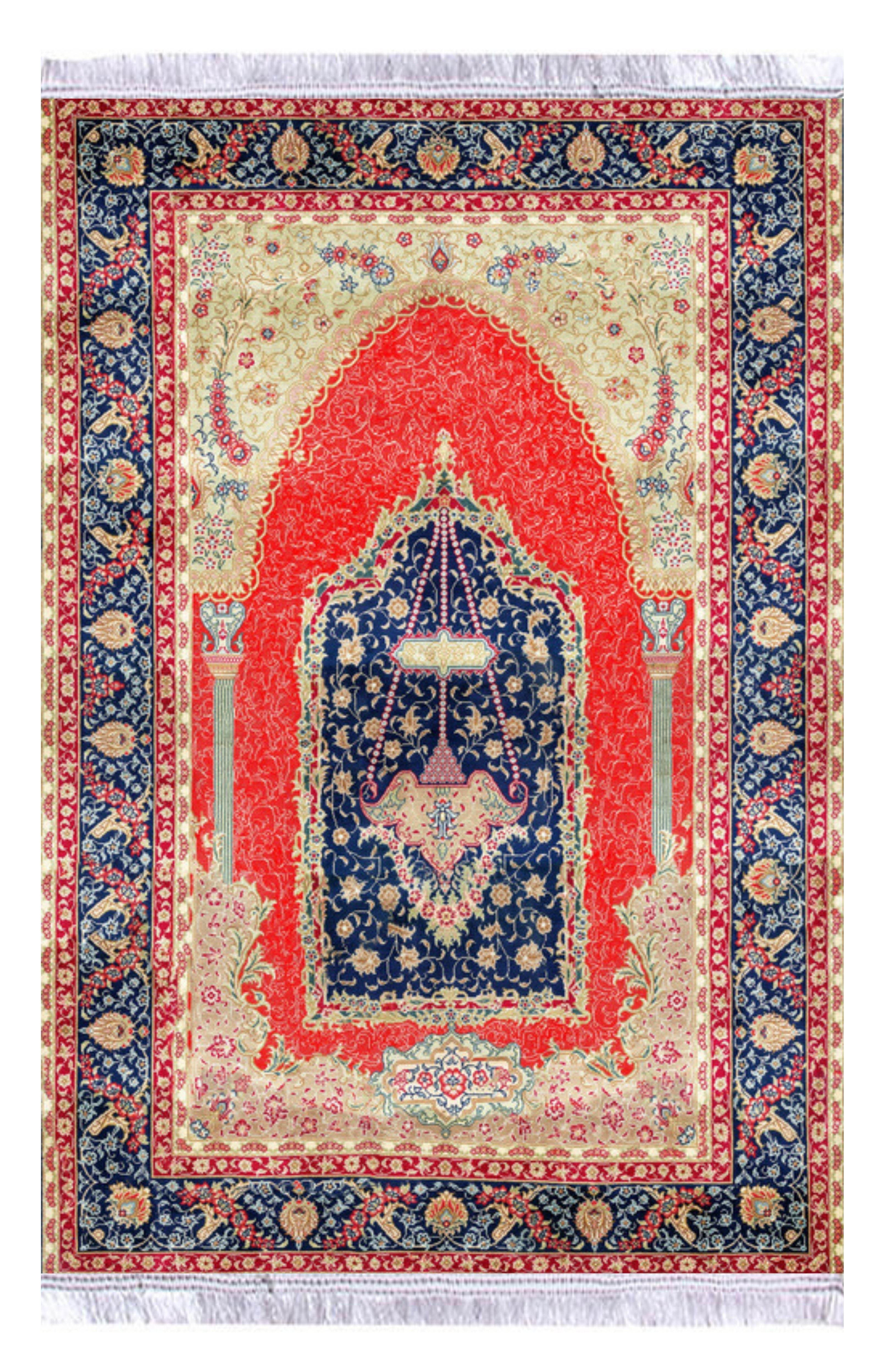 İsme Özel Kırmızı Keten Astarlı Lüks Seccade - Carpetella