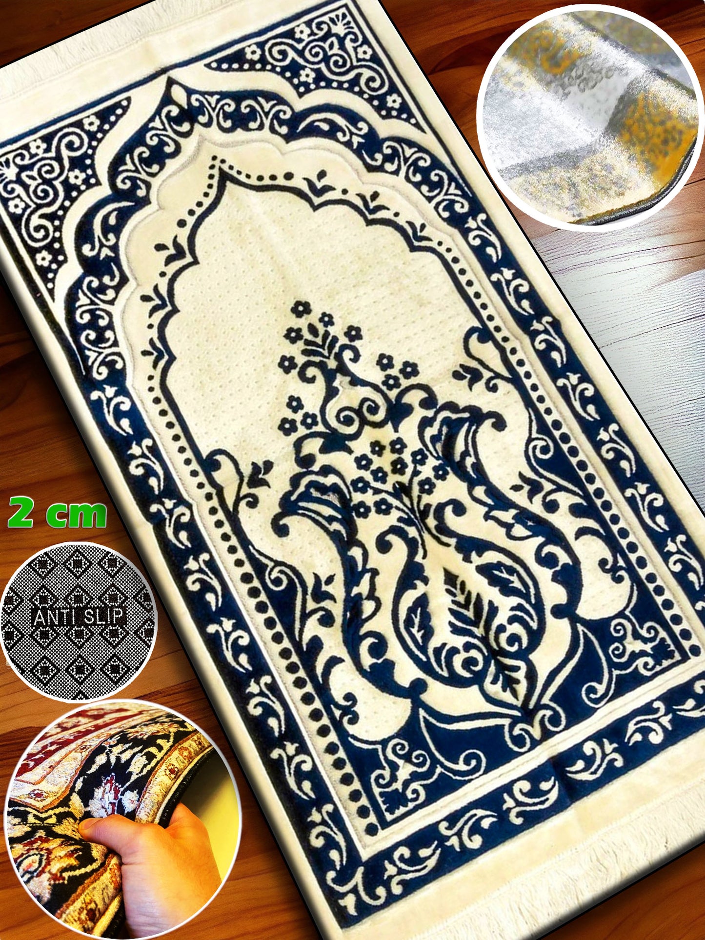 Woven Velvet Embossed Prayer Rug Mat Foam Padded Praying Carpet with Anti-Slip