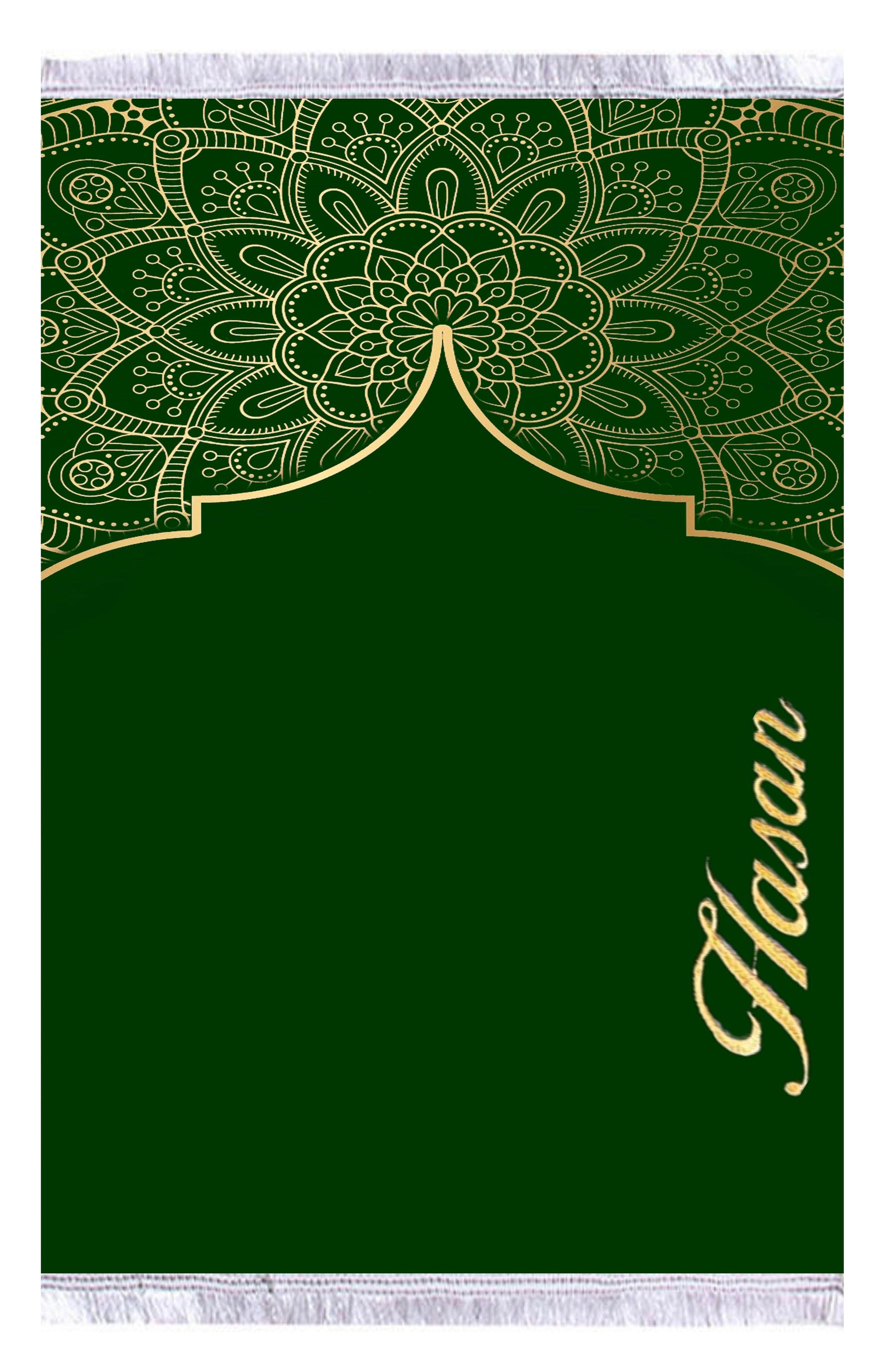 Yeşil Sarı İsme Özel Keten Astarlı Lüks Seccade - Carpetella