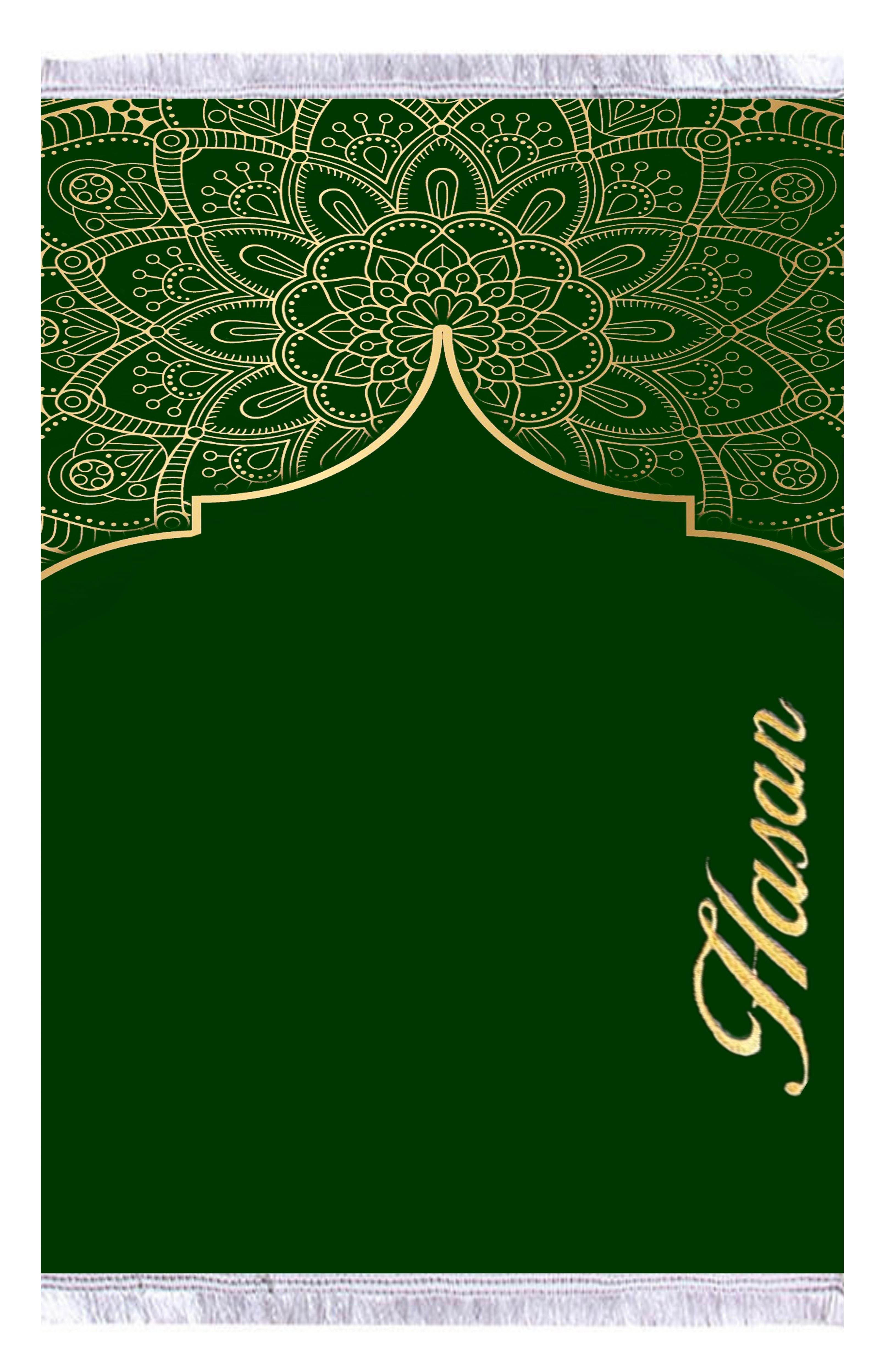 Yeşil Sarı İsme Özel Keten Astarlı Lüks Seccade - Carpetella