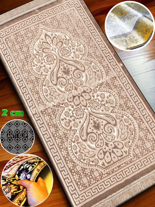 Woven Velvet Embossed Prayer Rug Mat Foam Padded Praying Carpet with Anti-Slip