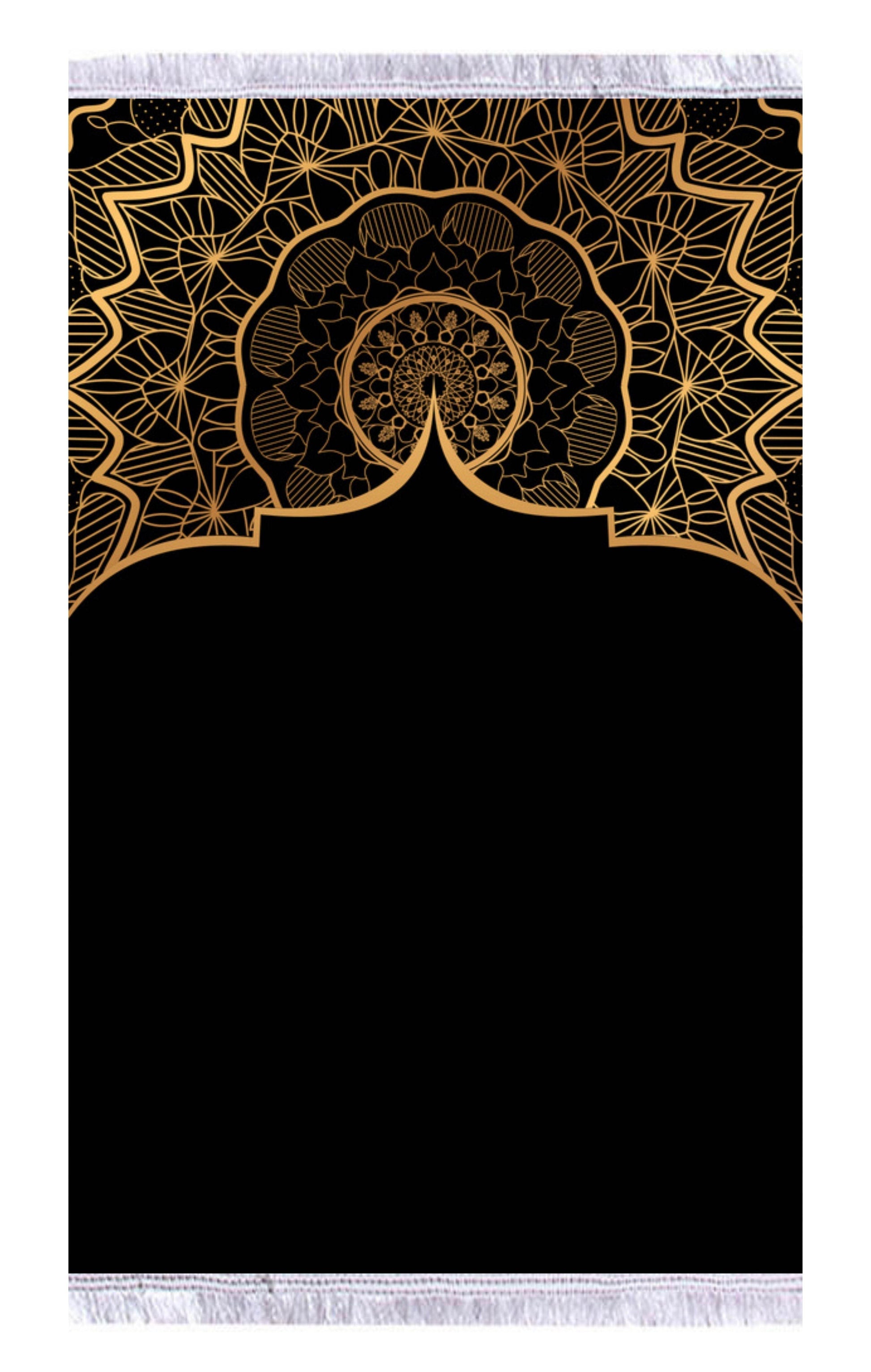 Siyah Sarı Keten Astarlı Kadife Seccade - 70x120cm - Carpetella