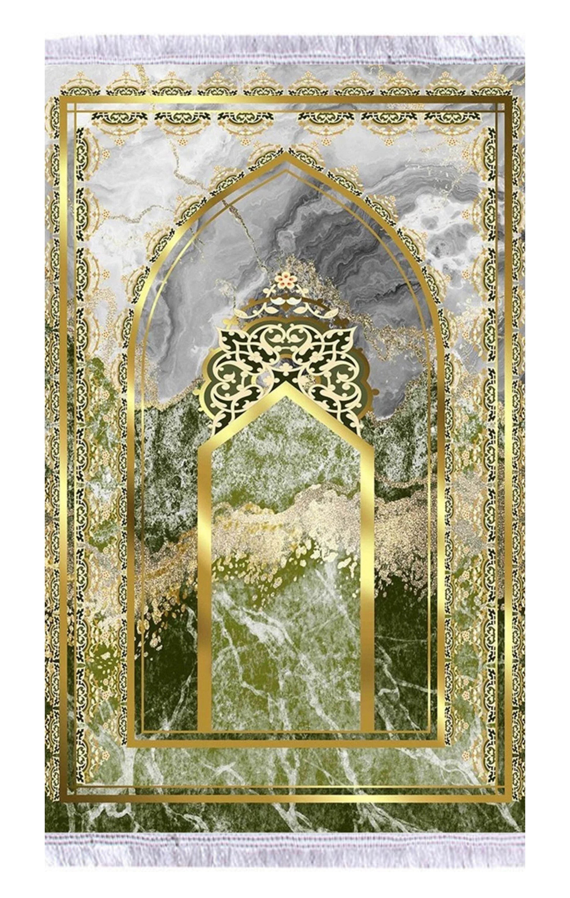 Yeşil Gold Keten Astarlı Kadife Seccade - 70x120cm - Carpetella