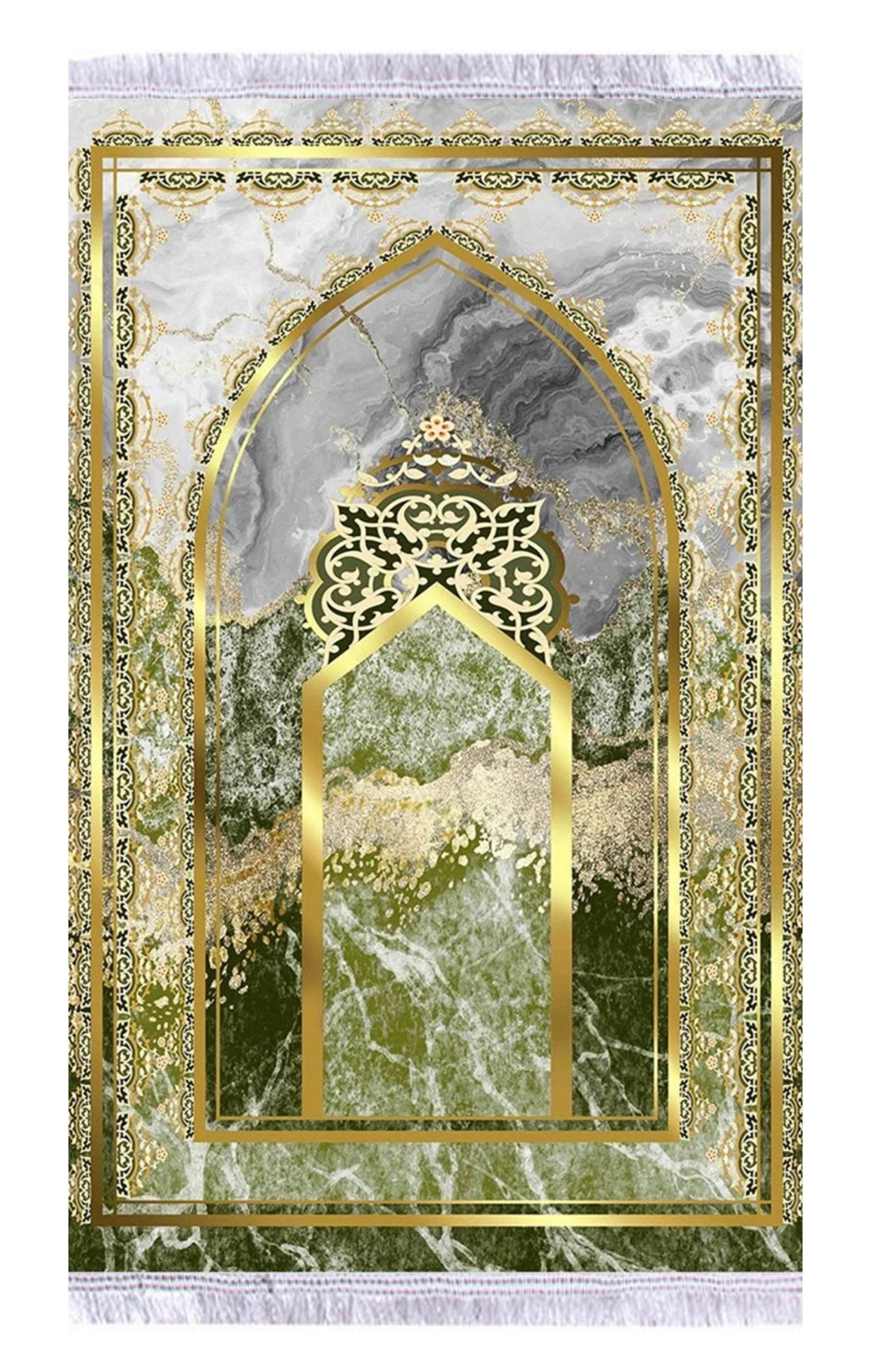 Yeşil Gold Keten Astarlı Kadife Seccade - 70x120cm - Carpetella