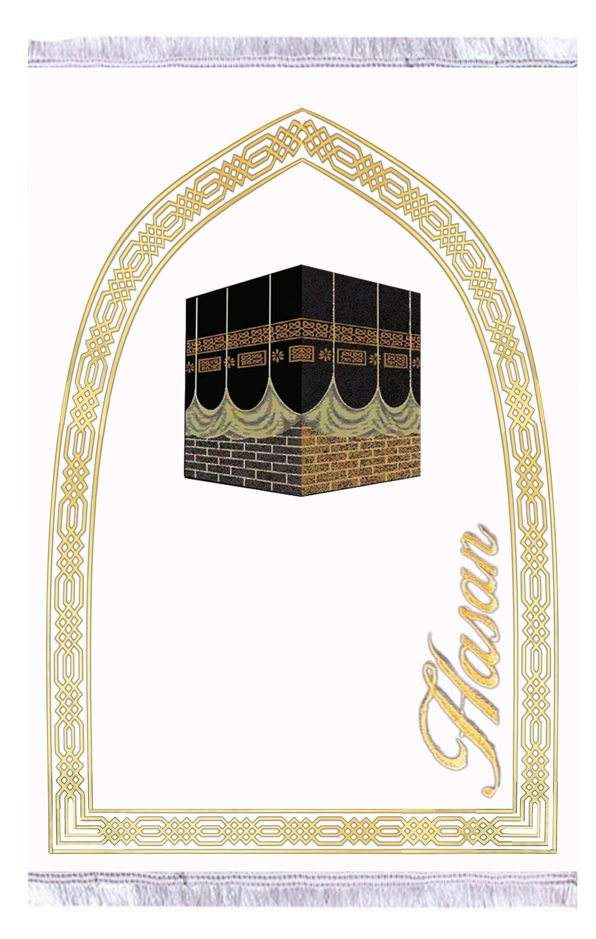 Beyaz Kabe Desenli İsme Özel Keten Astarlı Lüks Seccade - Carpetella