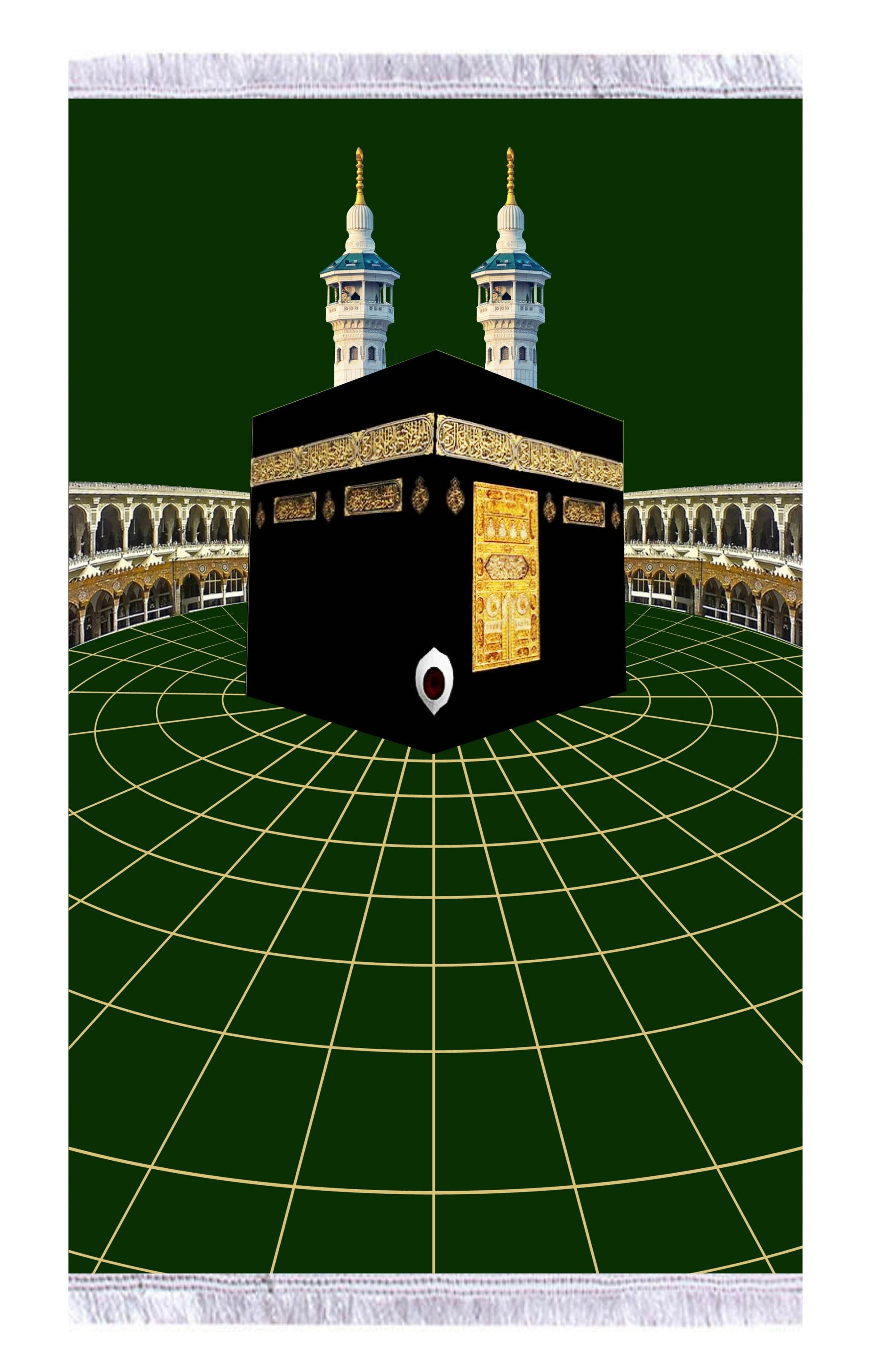 Yeşil Kabe Keten Astarlı Kadife Seccade - 70x120cm - Carpetella