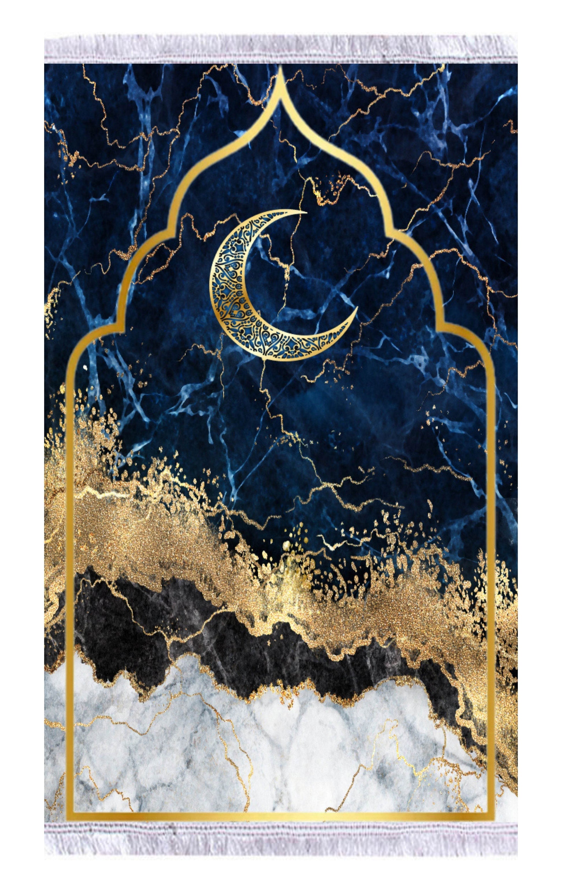 Lacivert Hilal Keten Kadife Seccade - 70x120cm - Carpetella