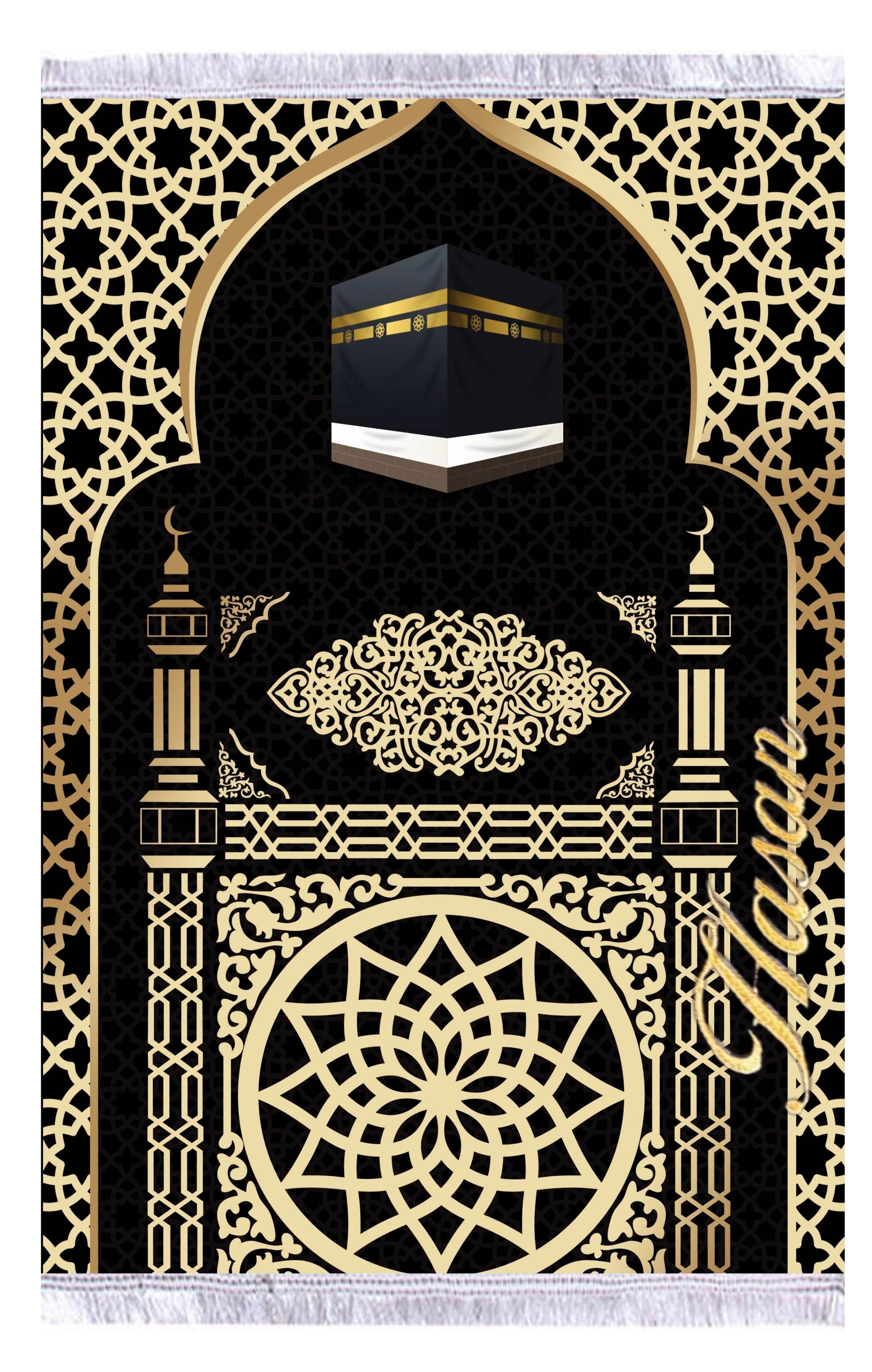 Kabe Gold Desenli İsme Özel Keten Astarlı Lüks Seccade - Carpetella