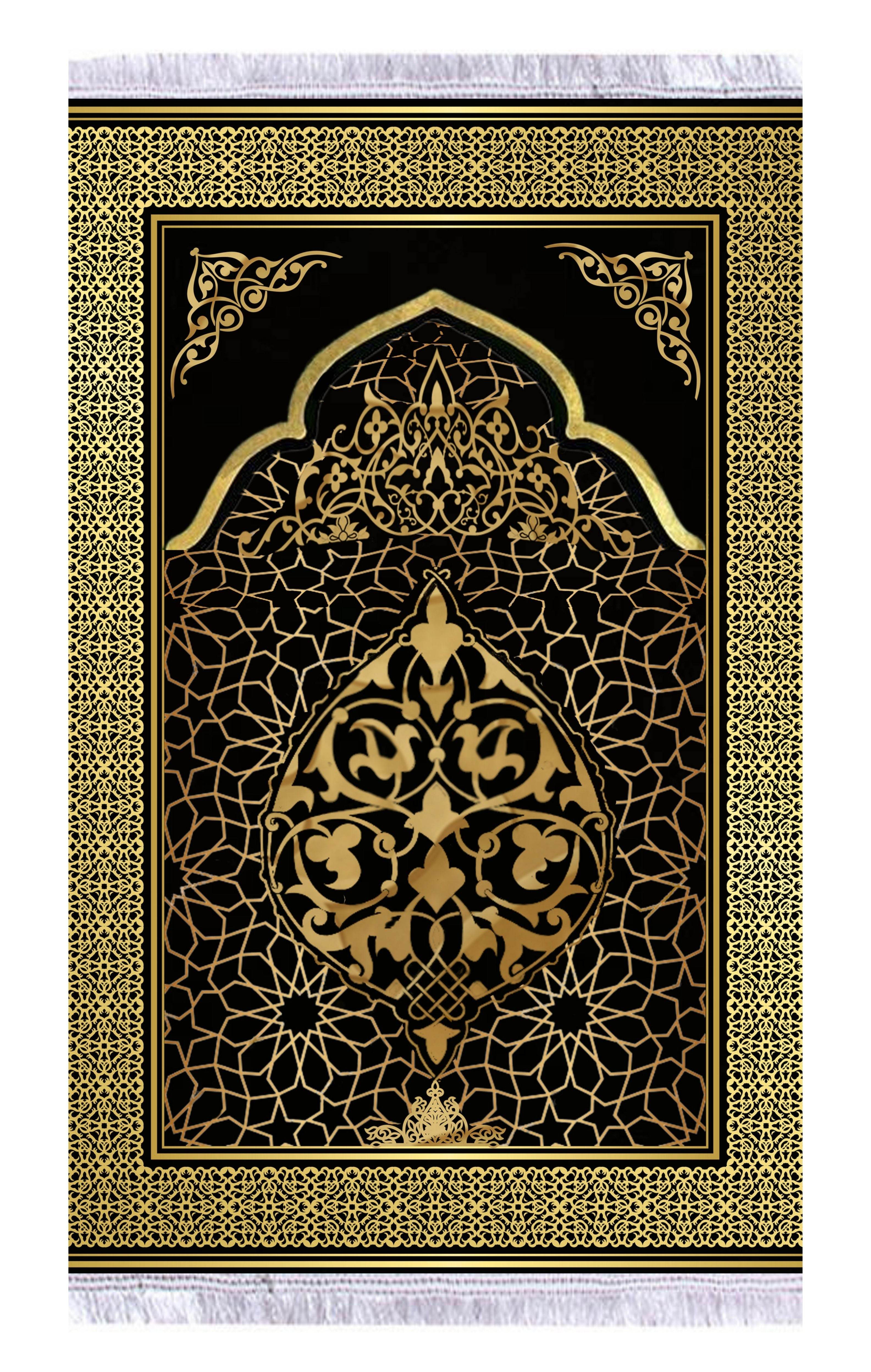 Gold Siyah Keten Kadife Seccade - 70x120cm - Carpetella