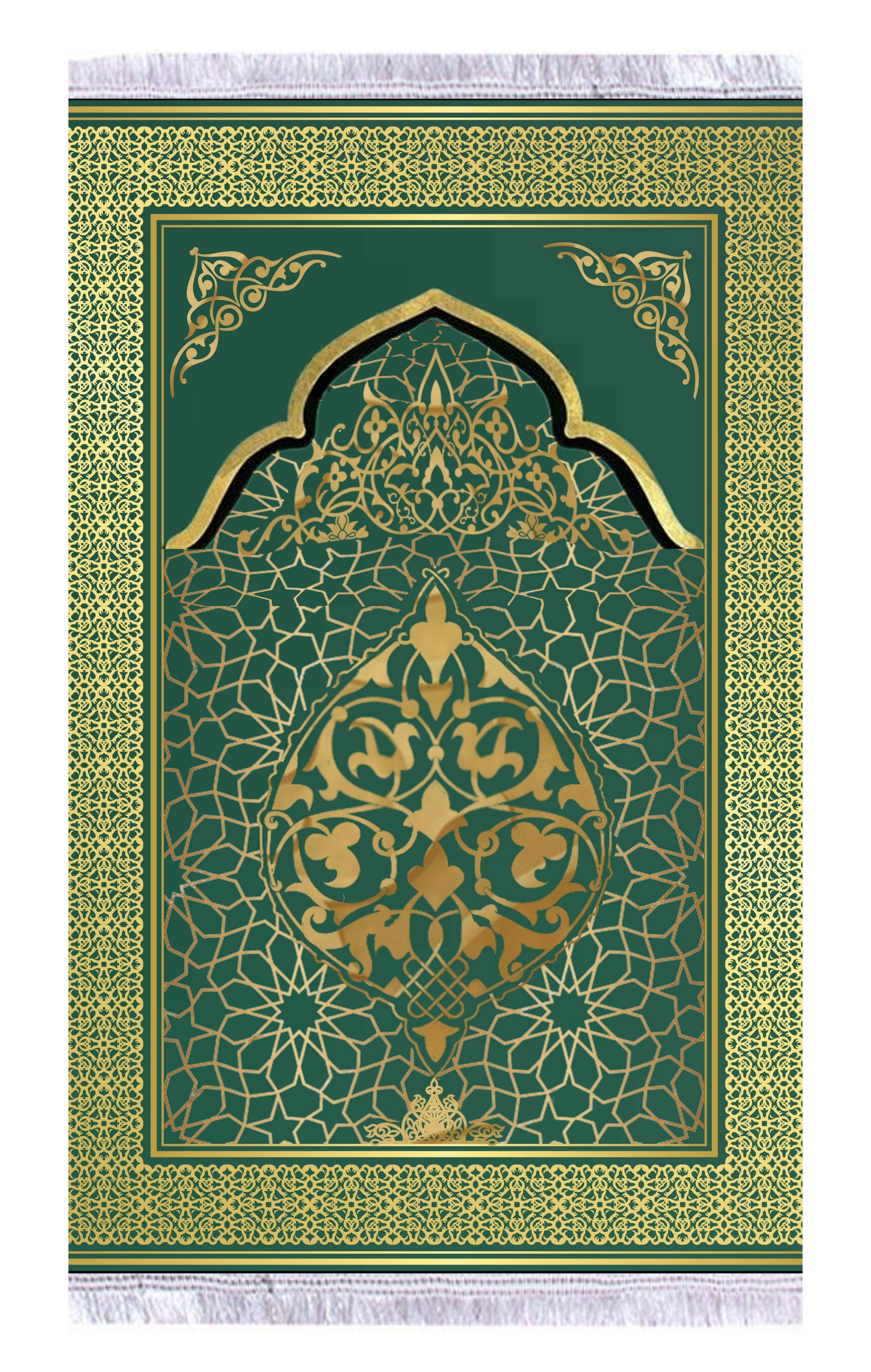 Yeşil Gold Keten Kadife Seccade - 70x120cm - Carpetella