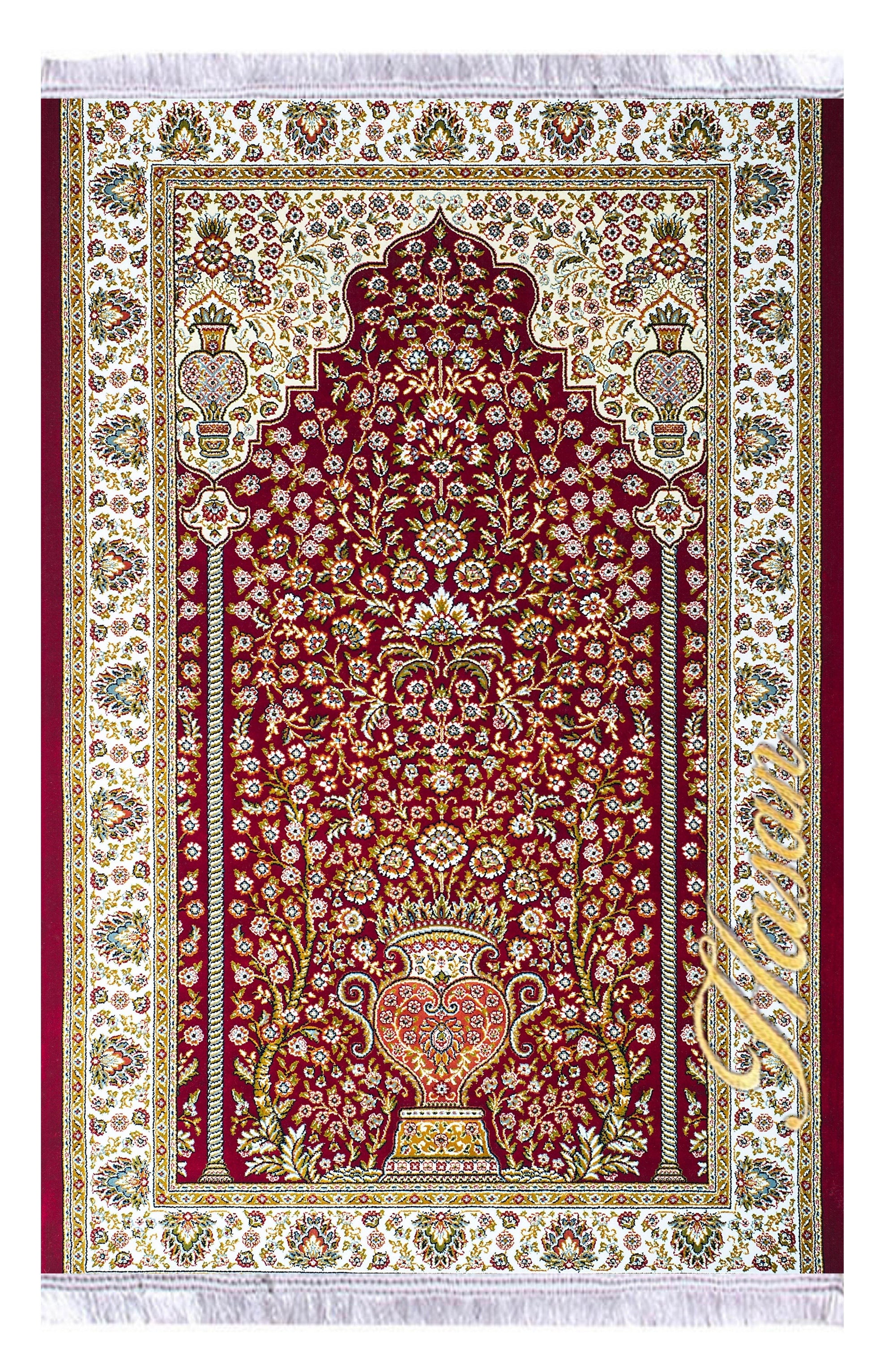 isme Özel Kahverengi Keten Astarlı Lüks Seccade - Carpetella