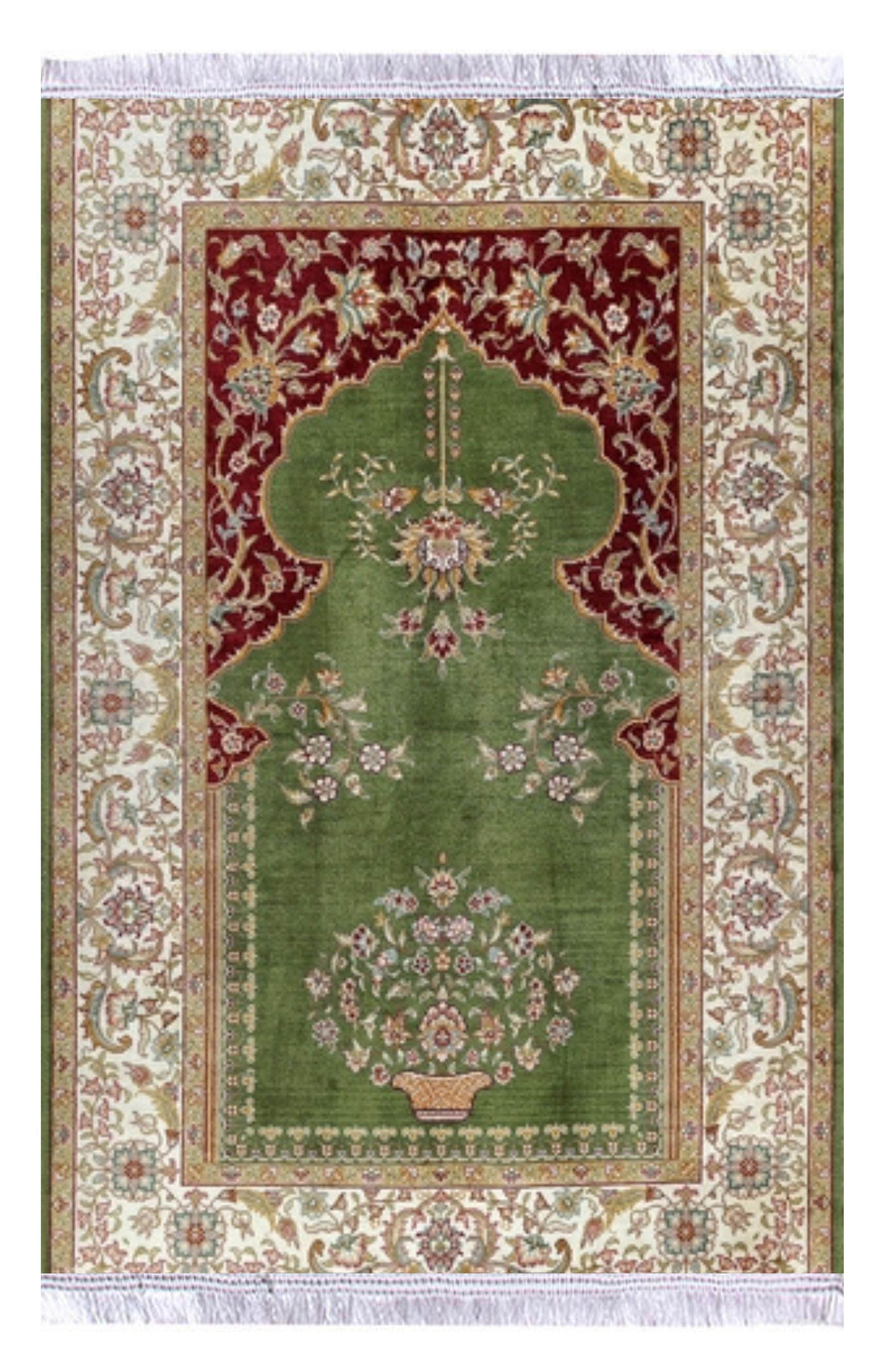 Yeşil Bej Keten Kadife Seccade - 70x120cm - Carpetella