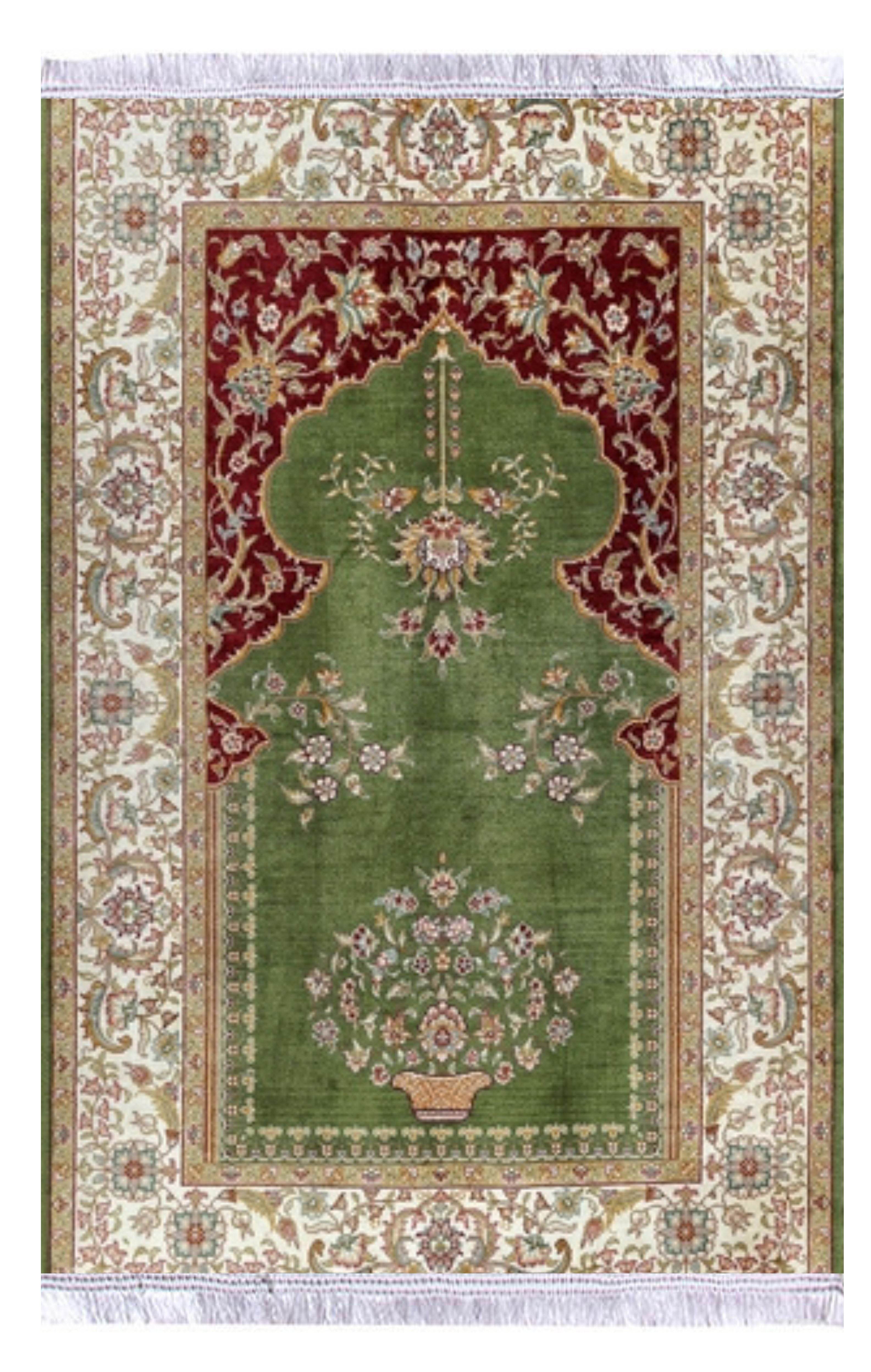 Yeşil Bej Keten Kadife Seccade - 70x120cm - Carpetella