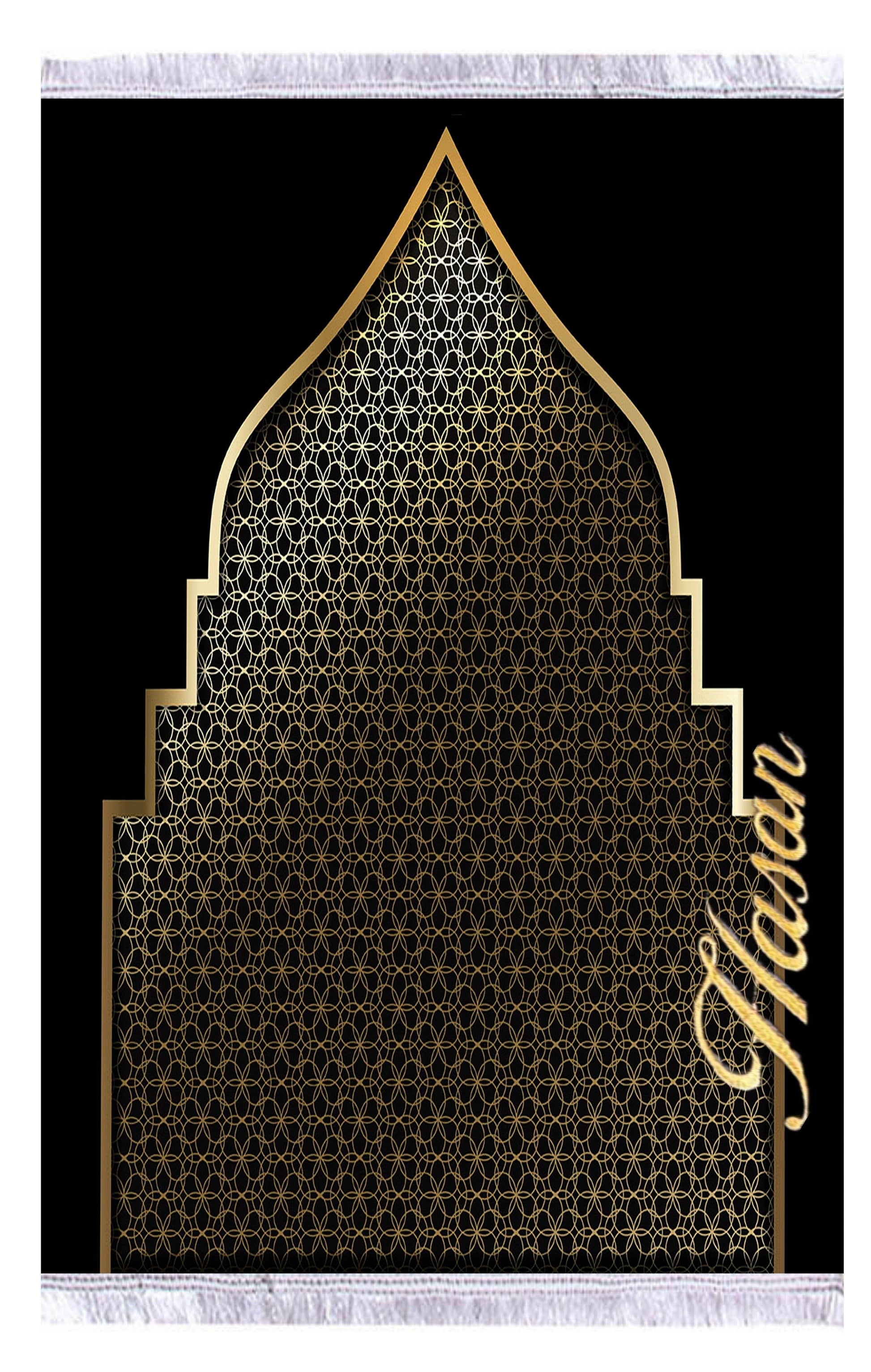 İsme Özel Siyah Gold Keten Astarlı Lüks Seccade - Carpetella