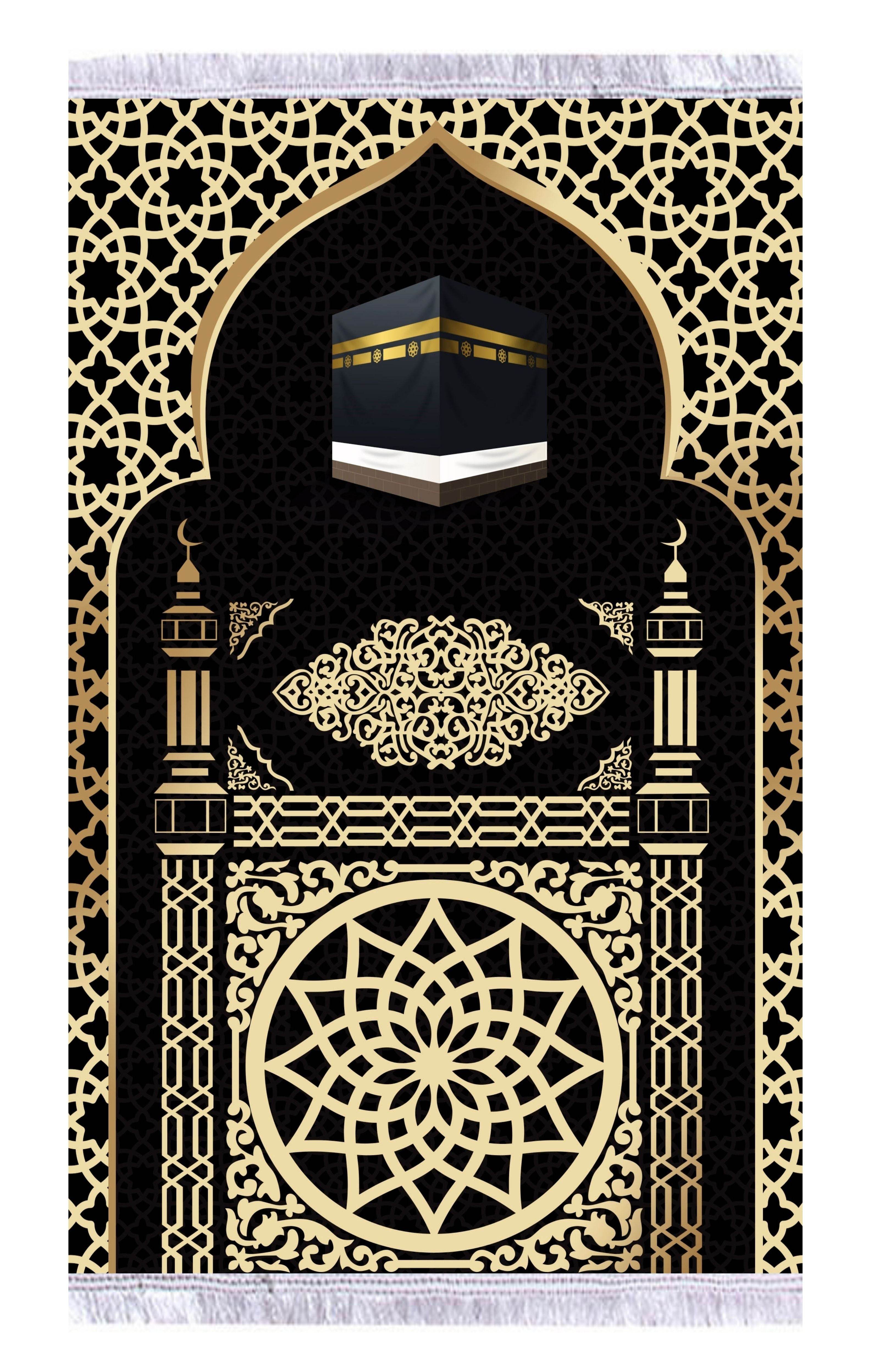 Gold Kabe Desenli Keten Astarlı Kadife Seccade - 70x120cm - Carpetella