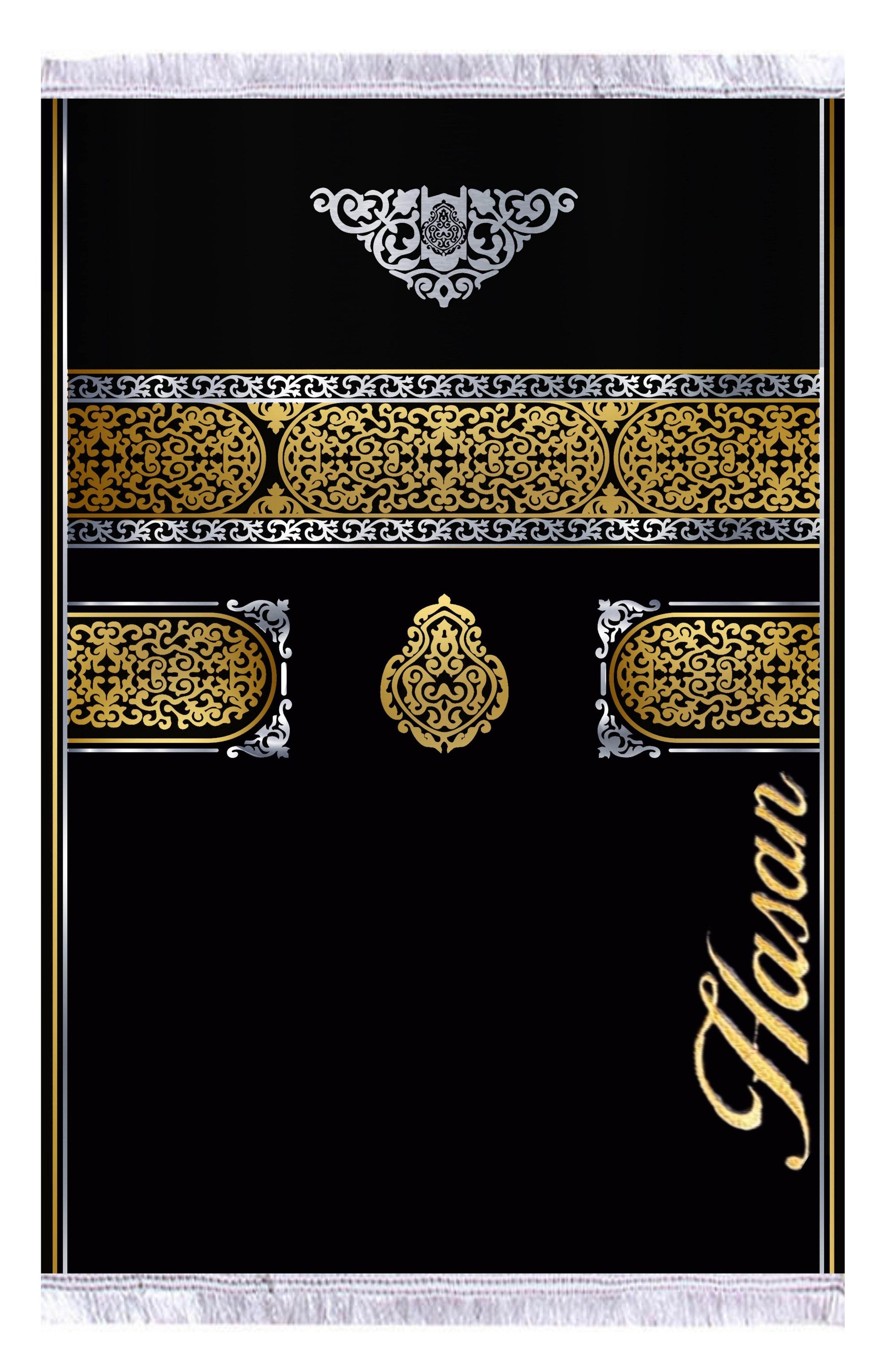 Siyah Sarı İsme Özel Keten Astarlı Lüks Seccade - Carpetella