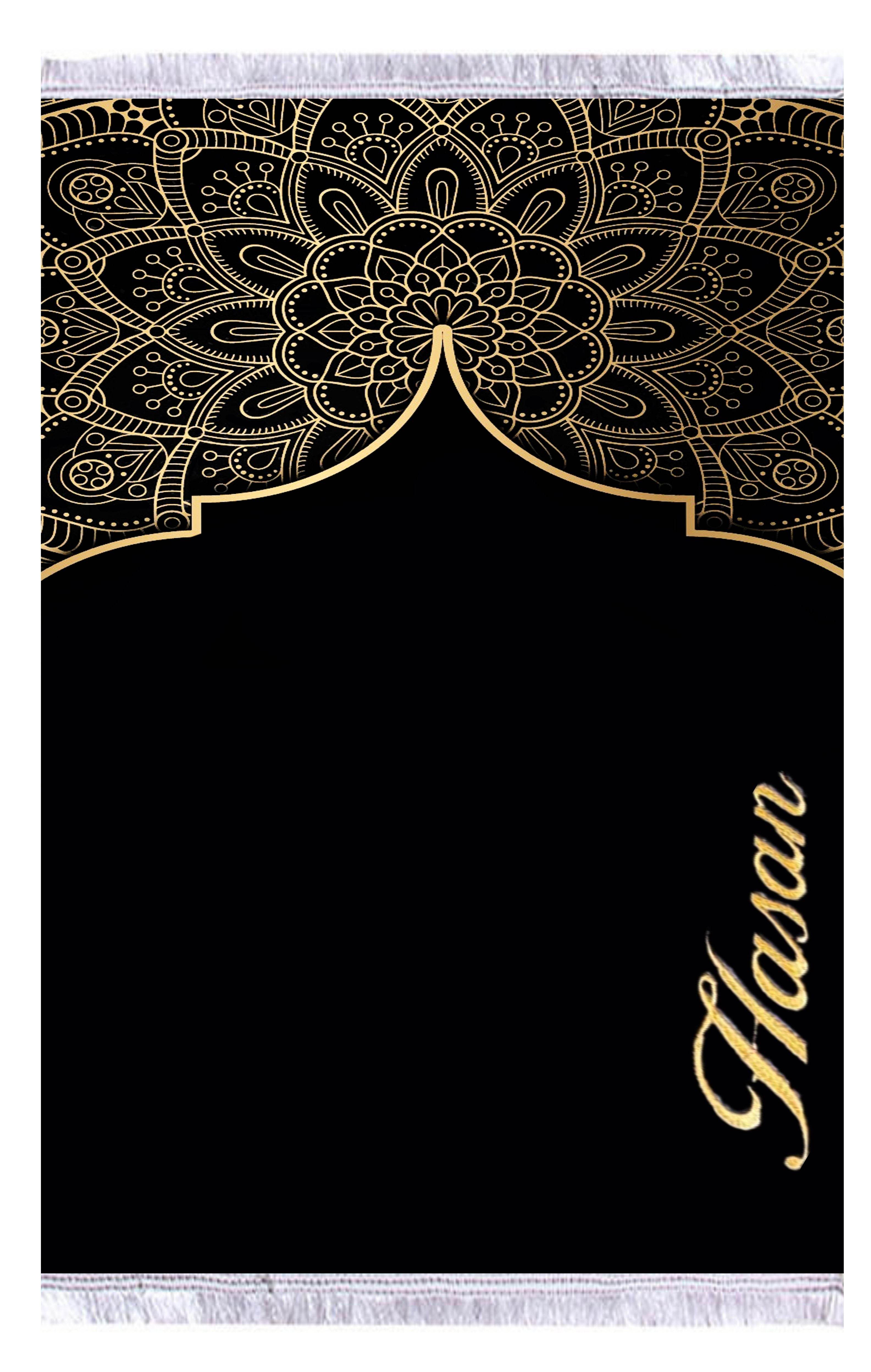 Siyah Sarı İsme Özel Keten Astarlı Lüks Seccade - Carpetella