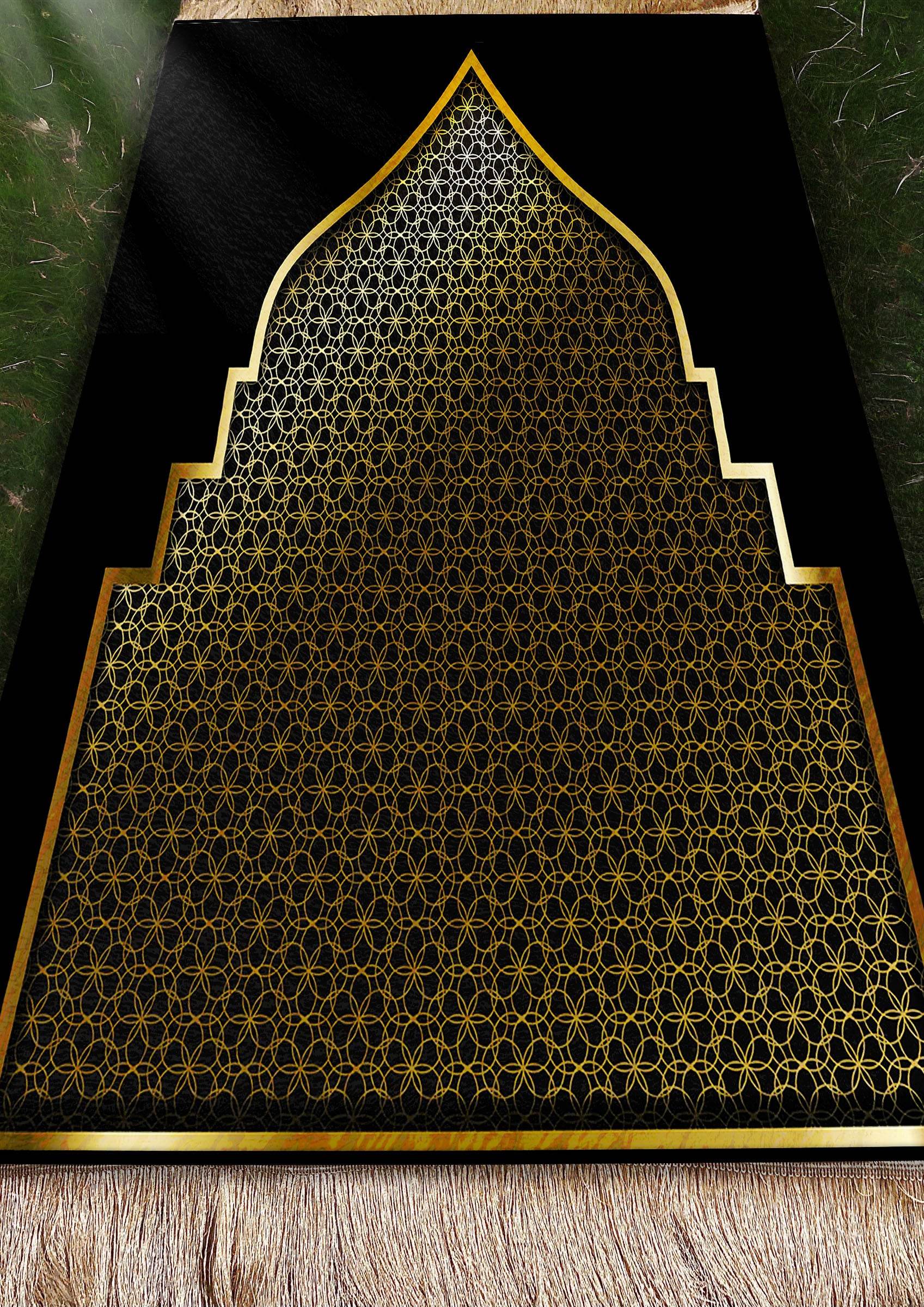 İsme Özel Siyah Gold Keten Astarlı Lüks Seccade - Carpetella