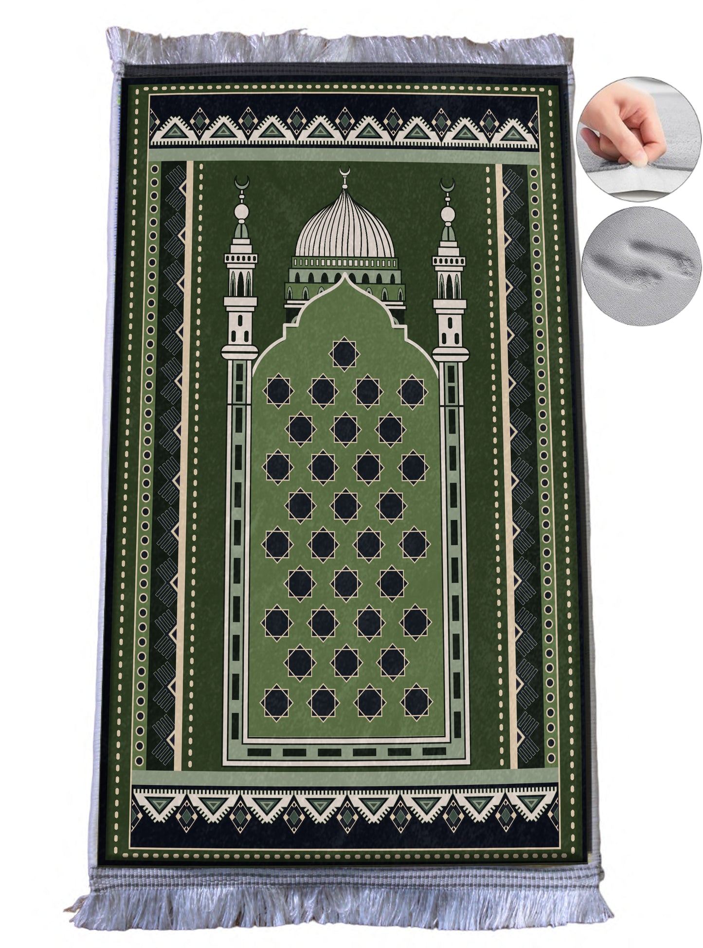 3 CM (1.2 Inch) Foam Thick Padded Prayer Rug Mat With Soft Velvet Anti-Slip Janamaz Muslim Sejadah