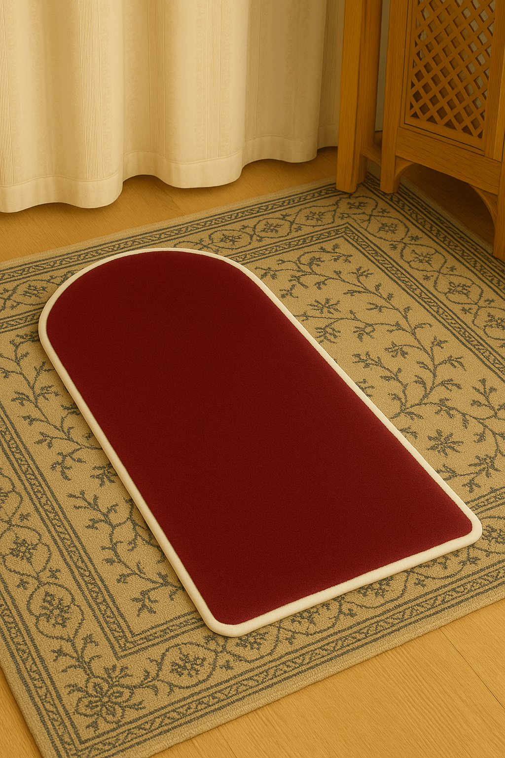 Düz Renk Desensiz Bordo Kadife Seccade Ortopedik 3 CM Süngerli - Carpetella