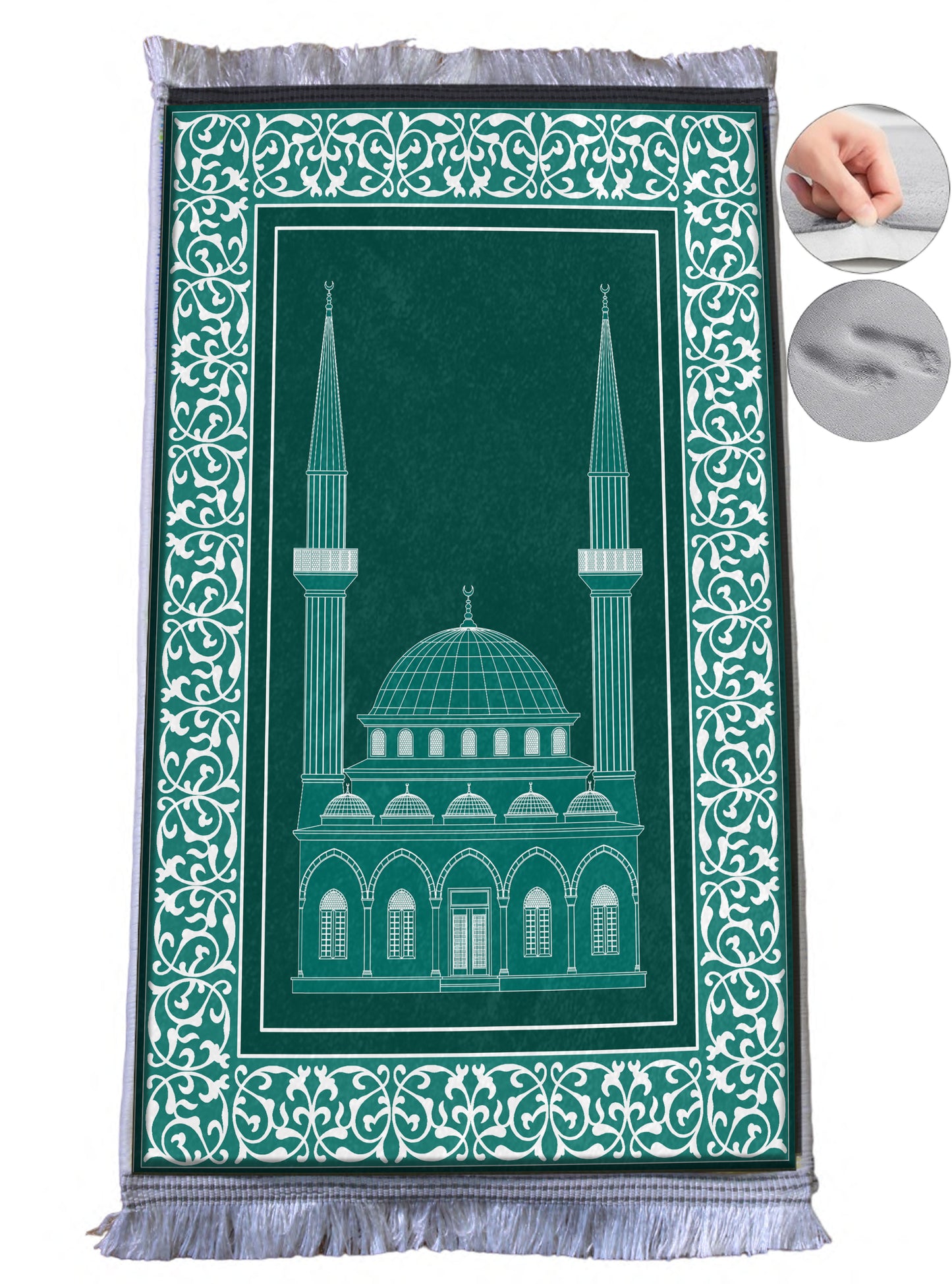 3 CM (1.2 Inch) Foam Thick Padded Prayer Rug Mat With Soft Velvet Anti-Slip Janamaz Muslim Sejadah